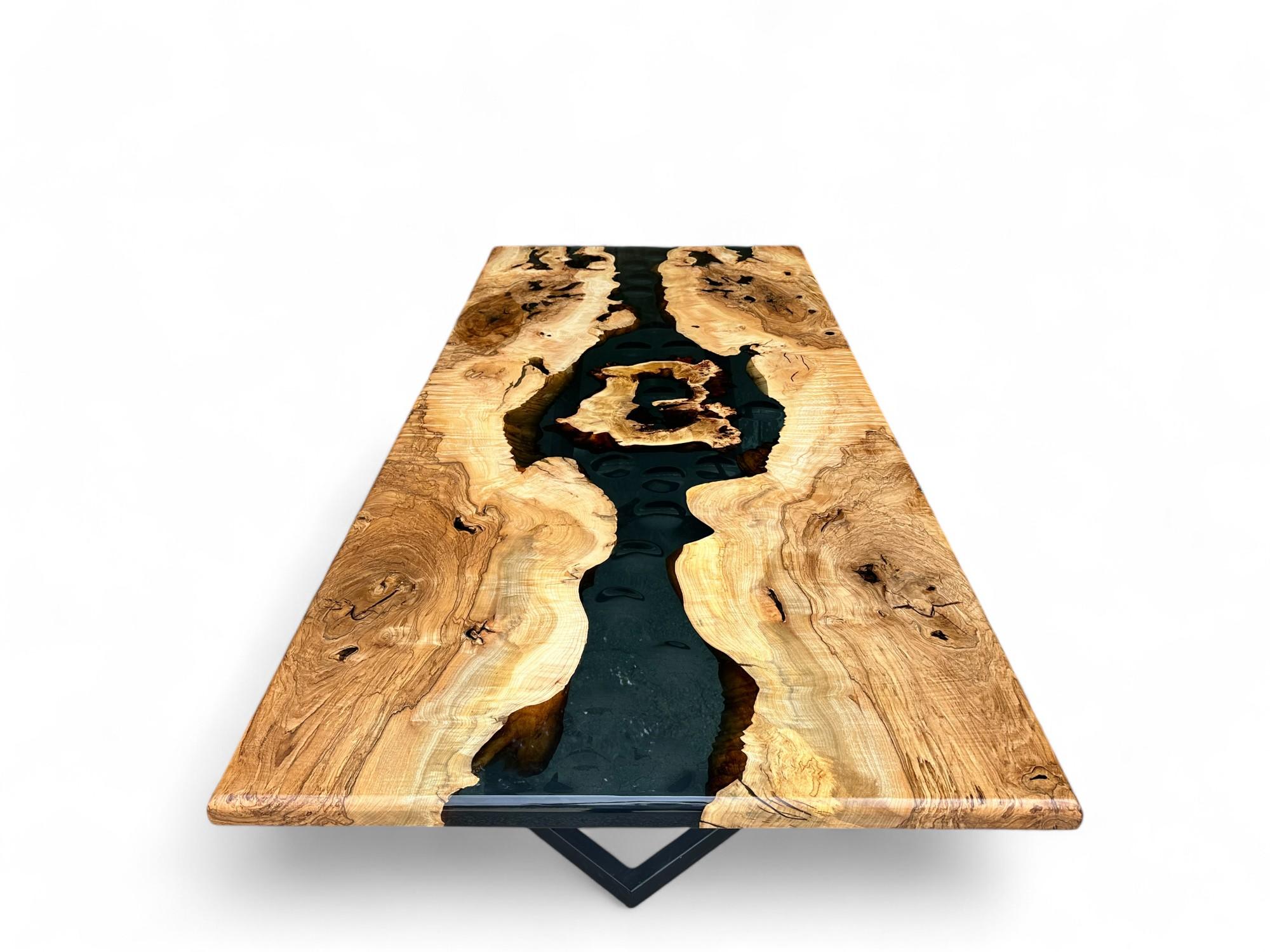 XXI secolo e contemporaneo Tavolo in resina epossidica River Wood - Tavolo epossidico River Live Edge - Tavolo da pranzo in vendita