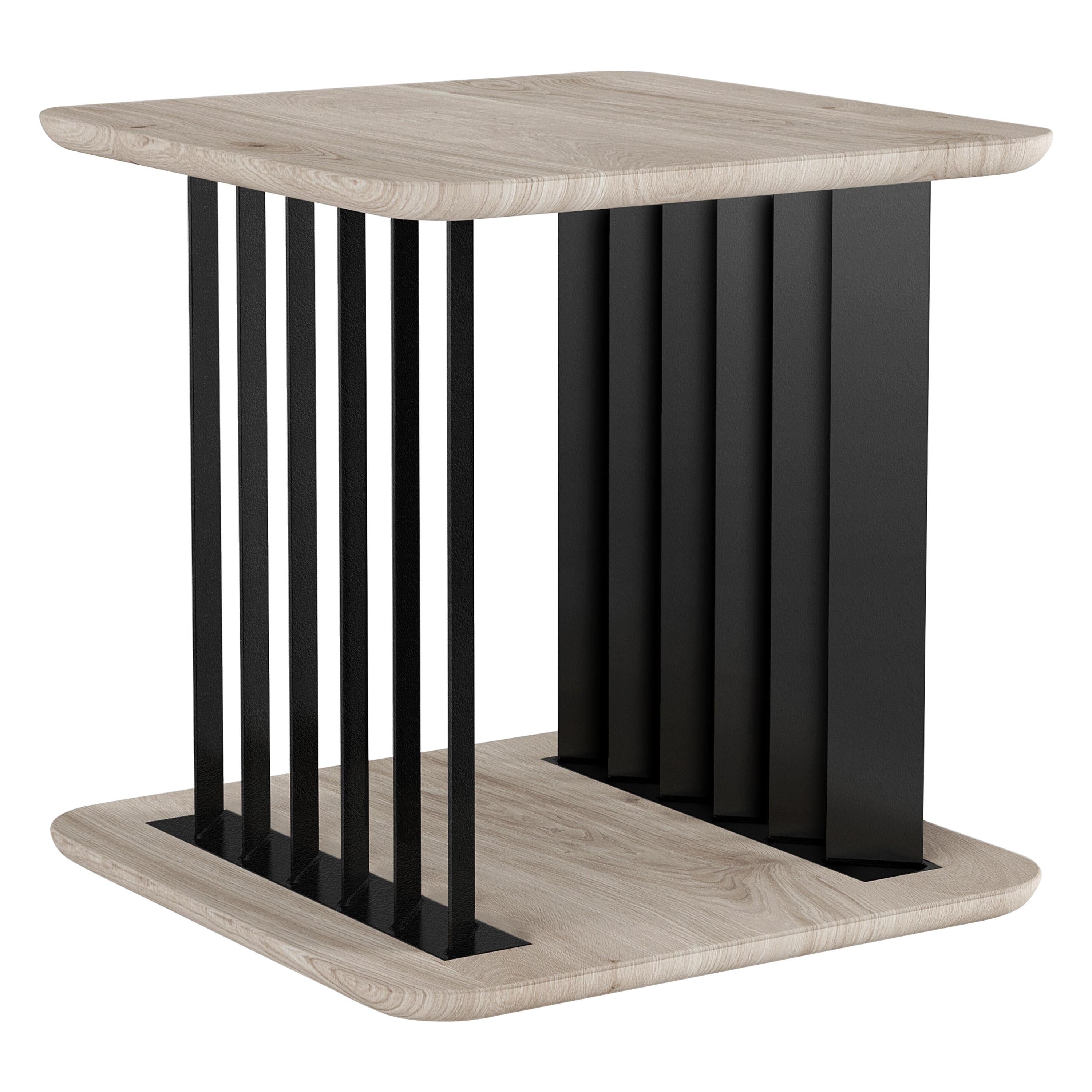 Plateau Side Table, Night Stand in Grey Wood and Metal Structure by NONO