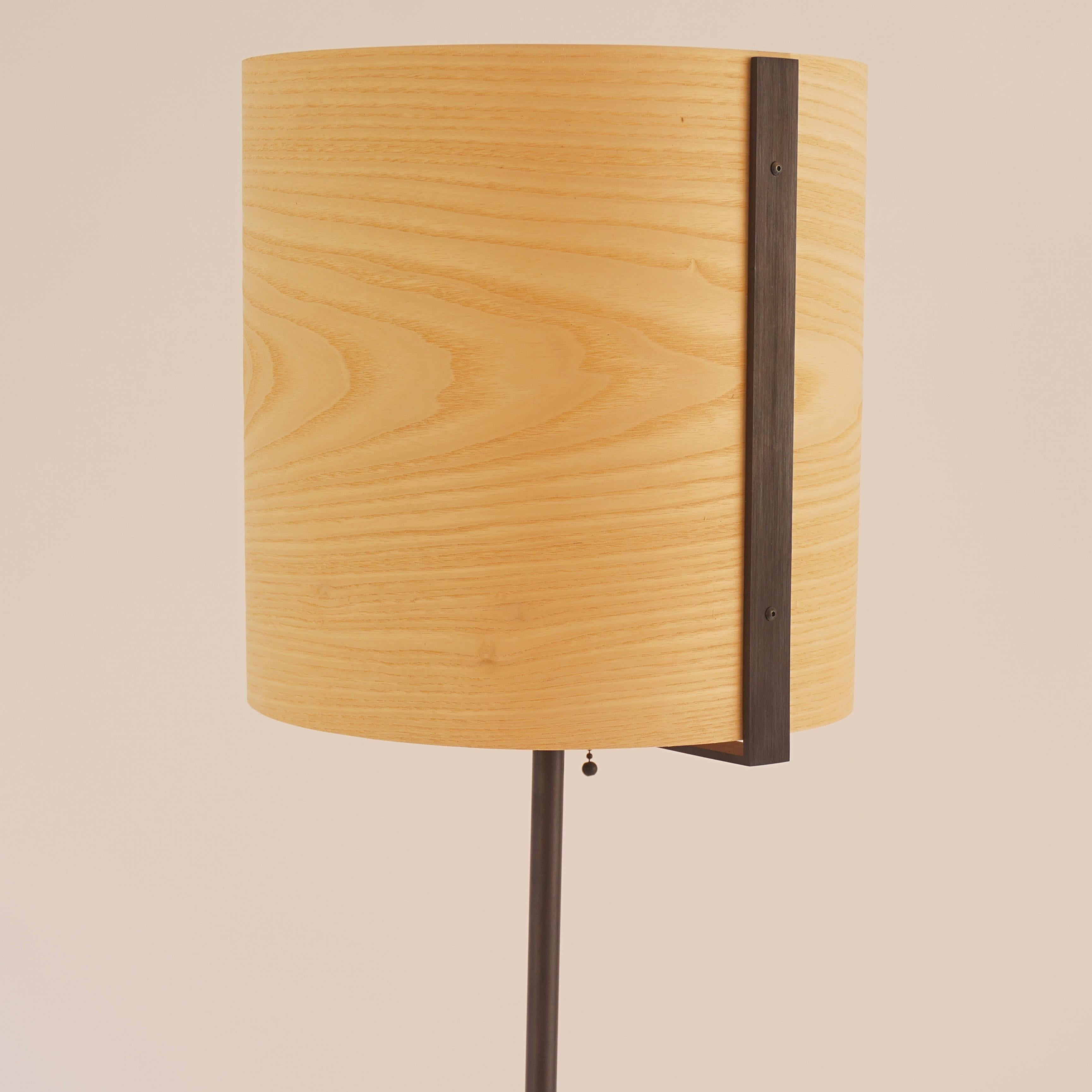 American Ash Wood Veneer Floor Lamp #8 with Blackened Bronze Frame For Sale