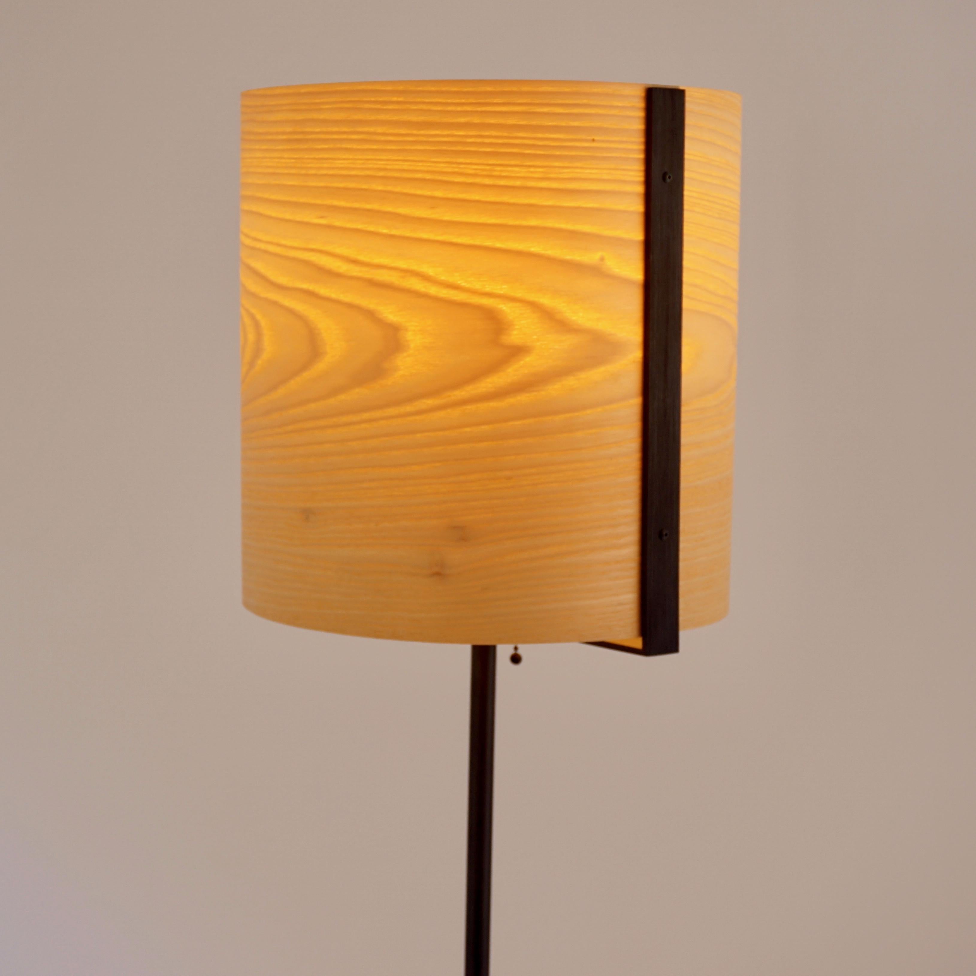 Ash Wood Veneer Floor Lamp #8 with Blackened Bronze Frame In New Condition For Sale In Bangall, NY