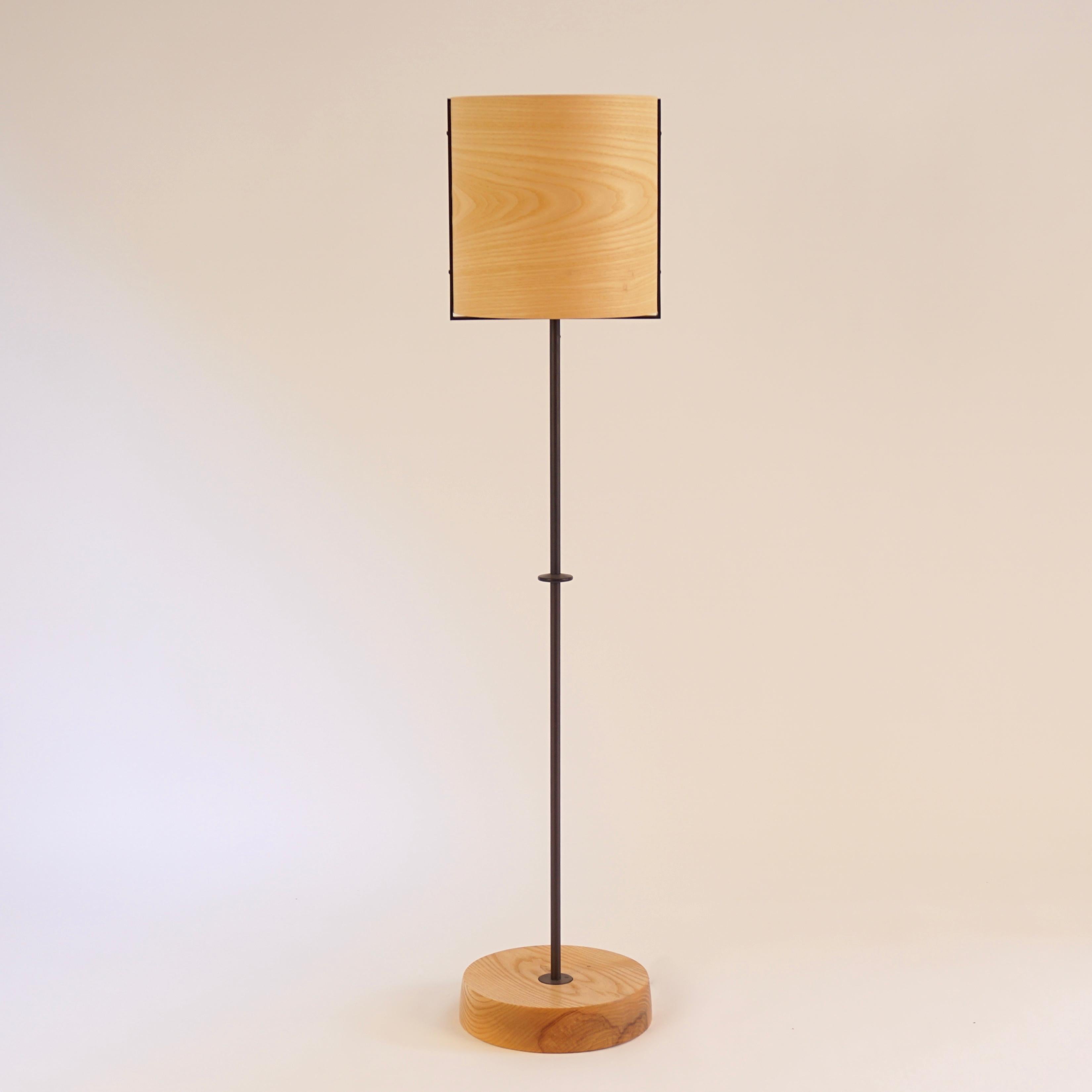 Contemporary Ash Wood Veneer Floor Lamp #8 with Blackened Bronze Frame For Sale