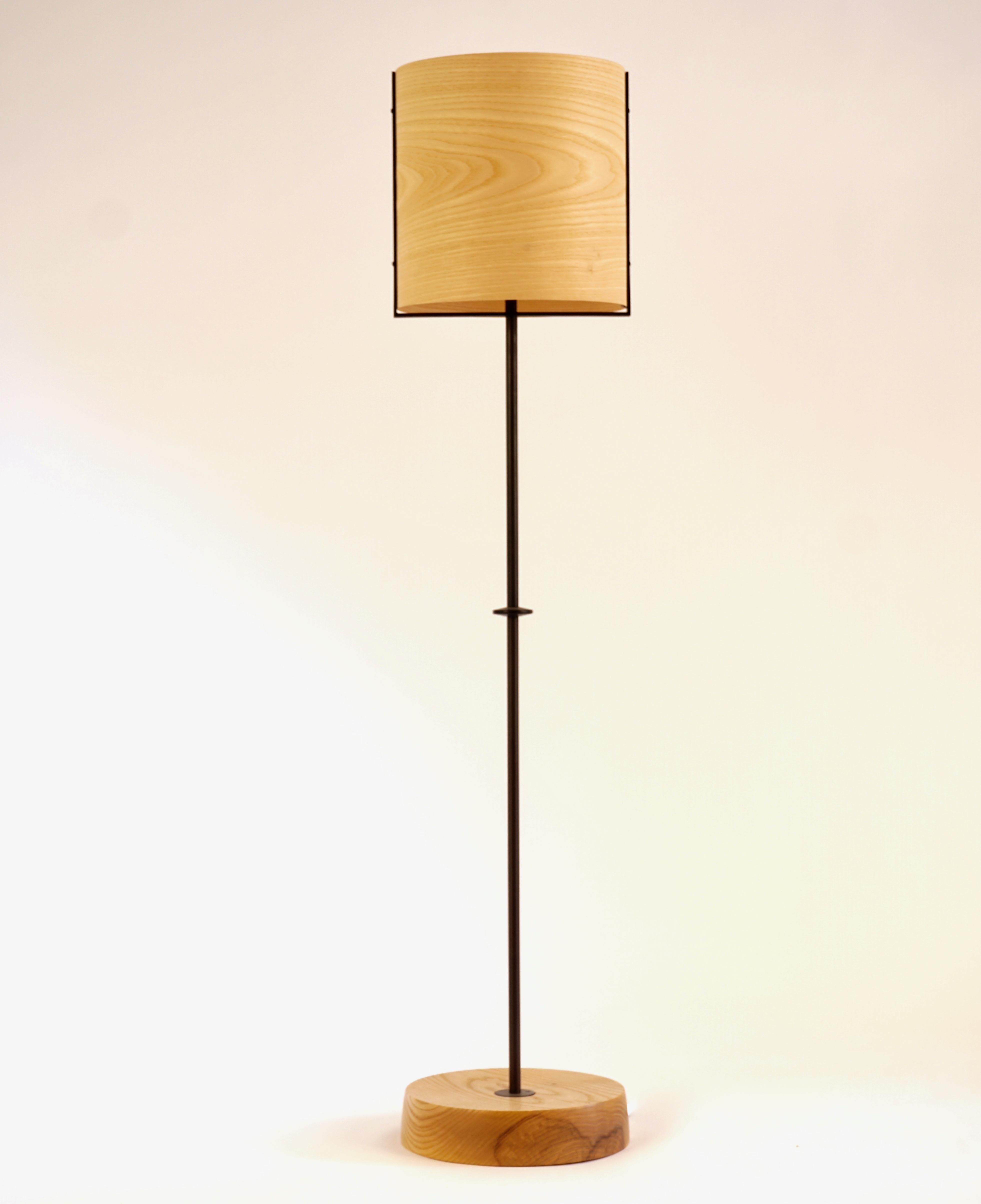 Ash Wood Veneer Floor Lamp #8 with Blackened Bronze Frame For Sale 2
