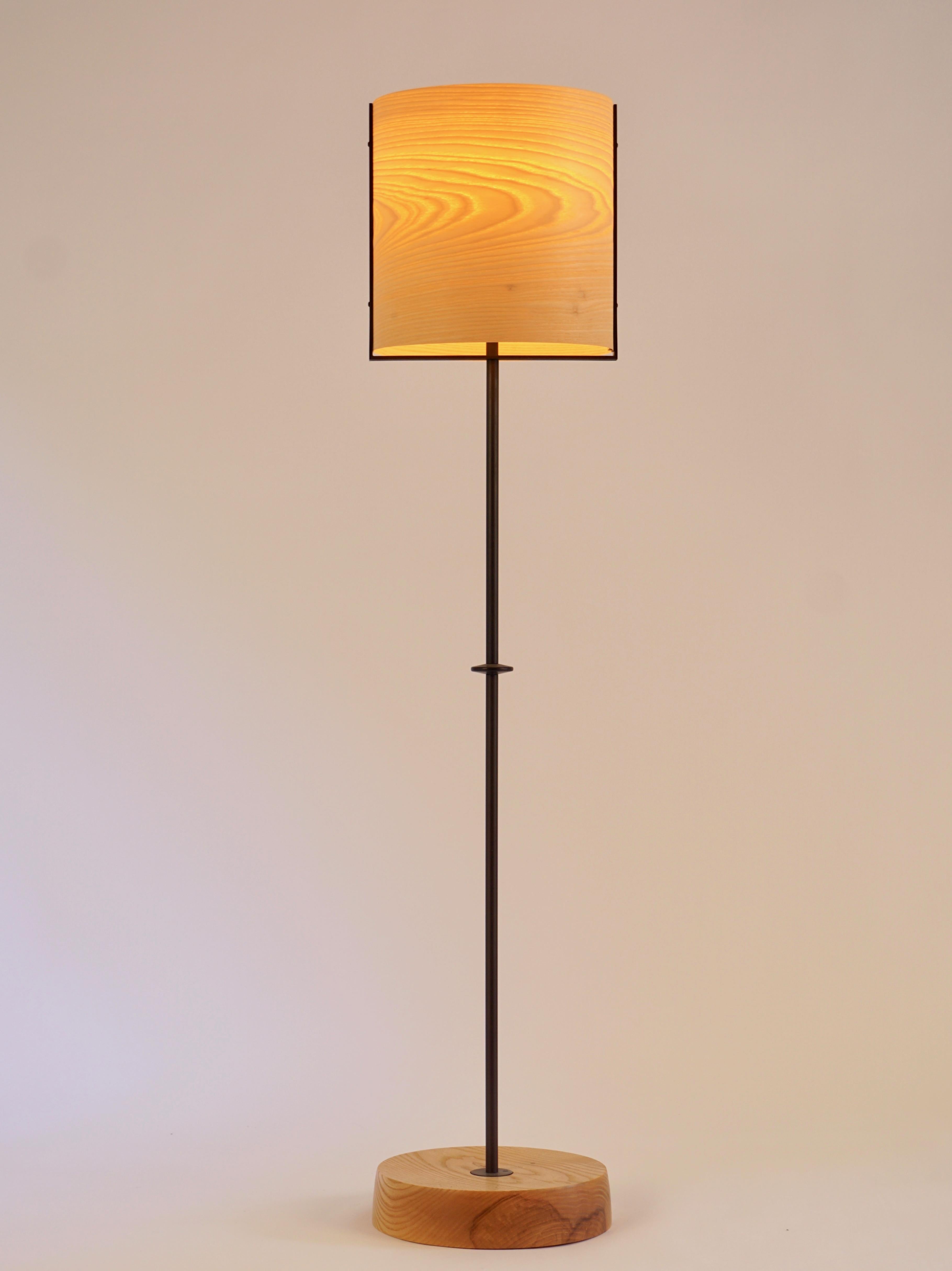 Ash Wood Veneer Floor Lamp #8 with Blackened Bronze Frame For Sale 3