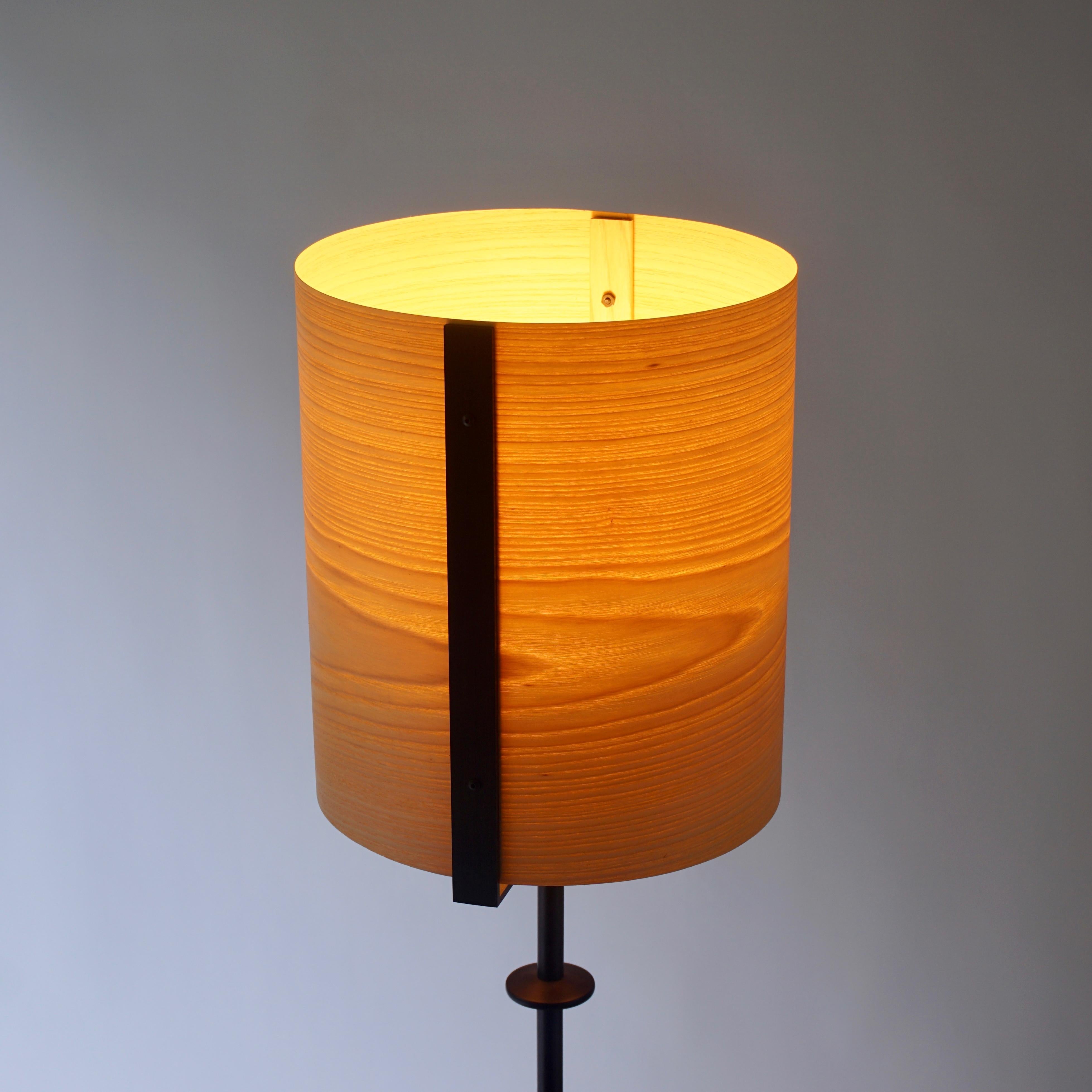 American Ash Wood Veneer Table Lamp #5 with Blackened Bronze Frame For Sale