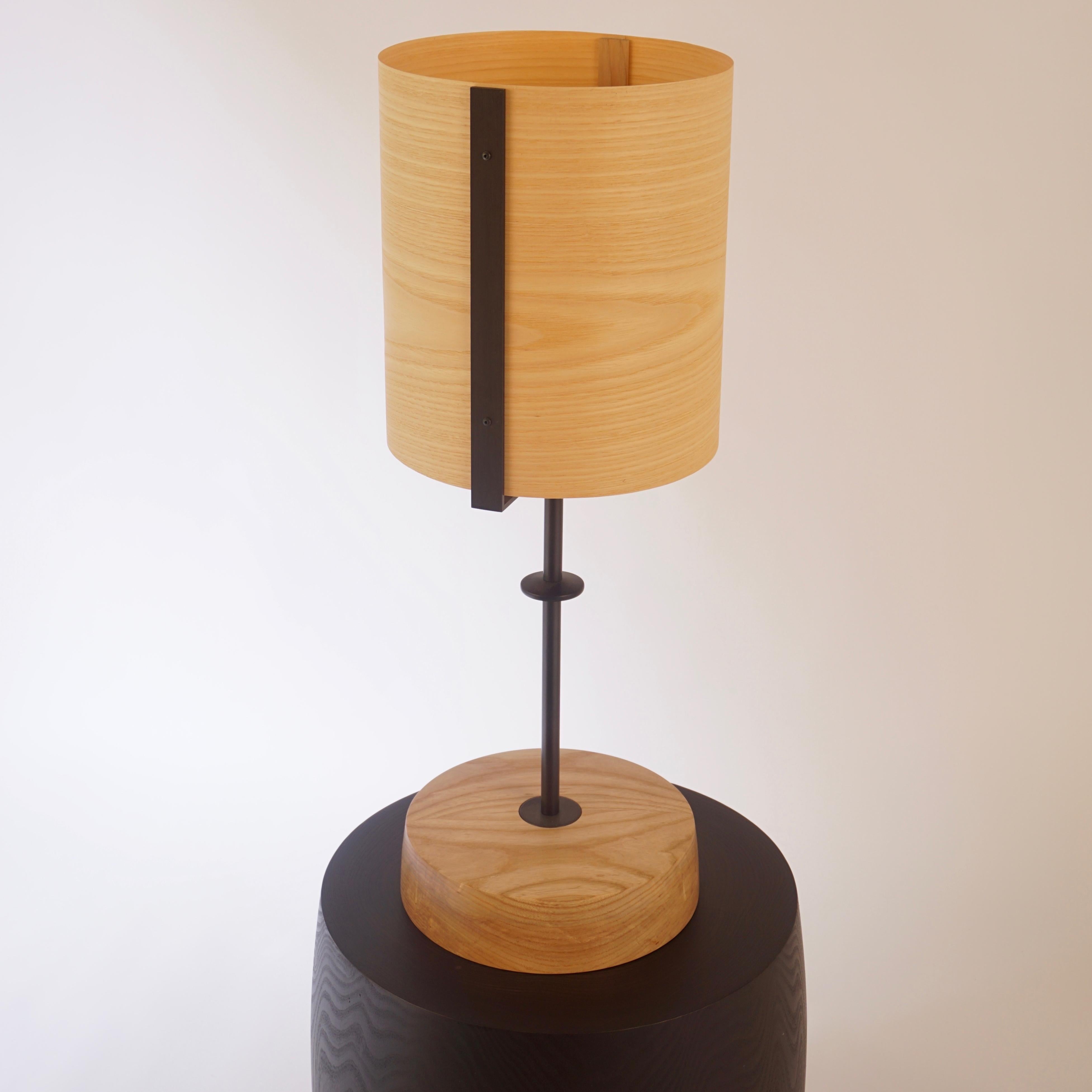 Ash Wood Veneer Table Lamp #5 with Blackened Bronze Frame In New Condition For Sale In Bangall, NY