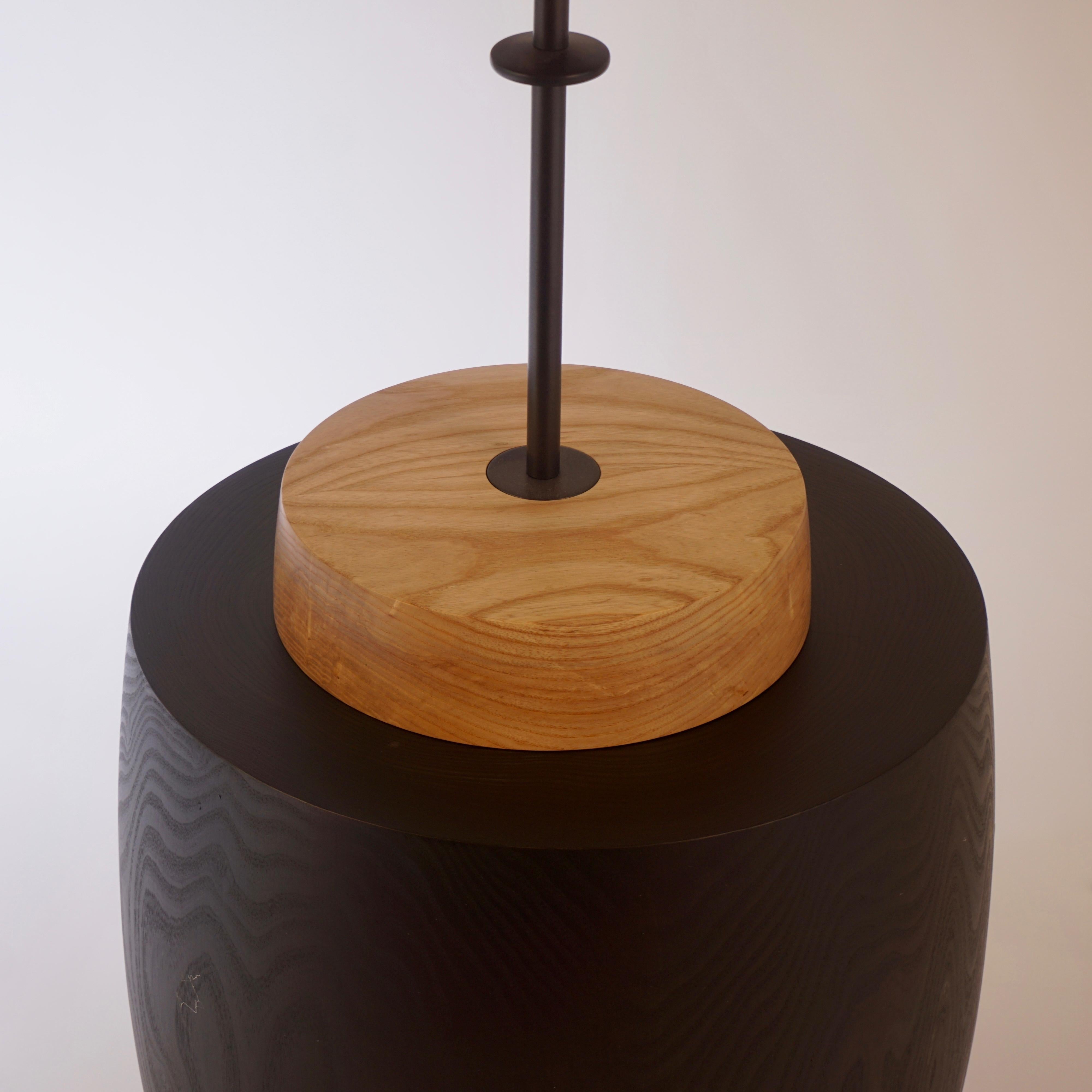 Contemporary Ash Wood Veneer Table Lamp #5 with Blackened Bronze Frame For Sale