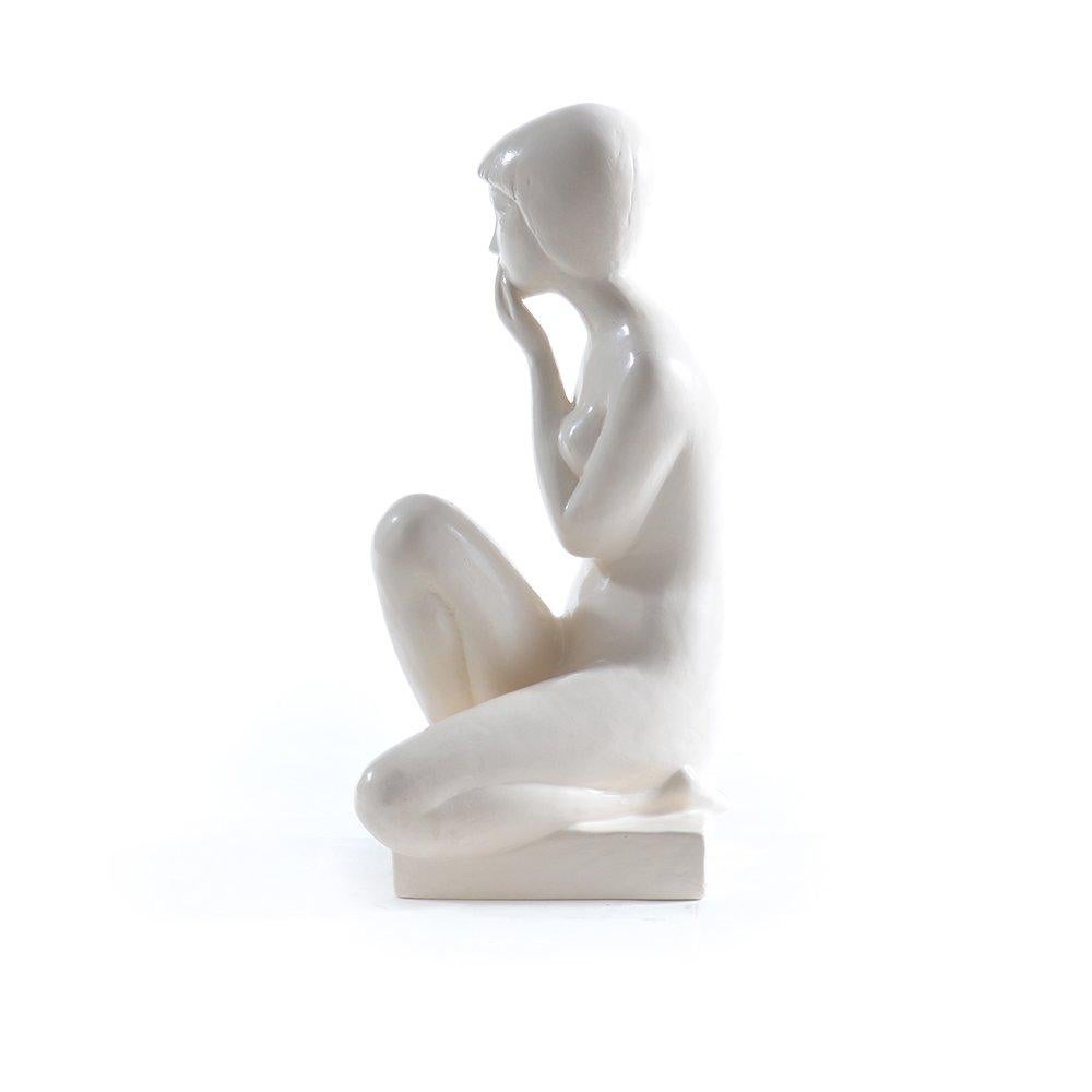 Ashamed Girl Sculpture in White Plaster, Jihokera Czechoslovakia, 1960s 1