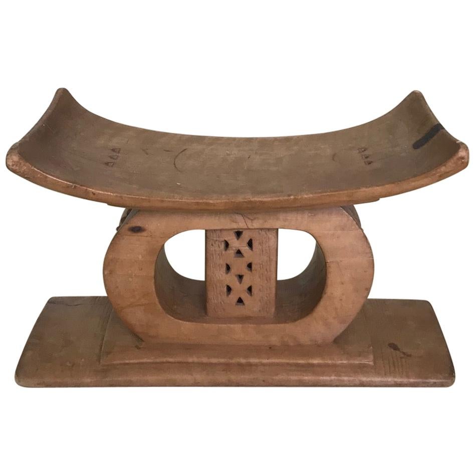 Ashanti African Tribal Stool in Hand Carved Wood, Early 20th Century