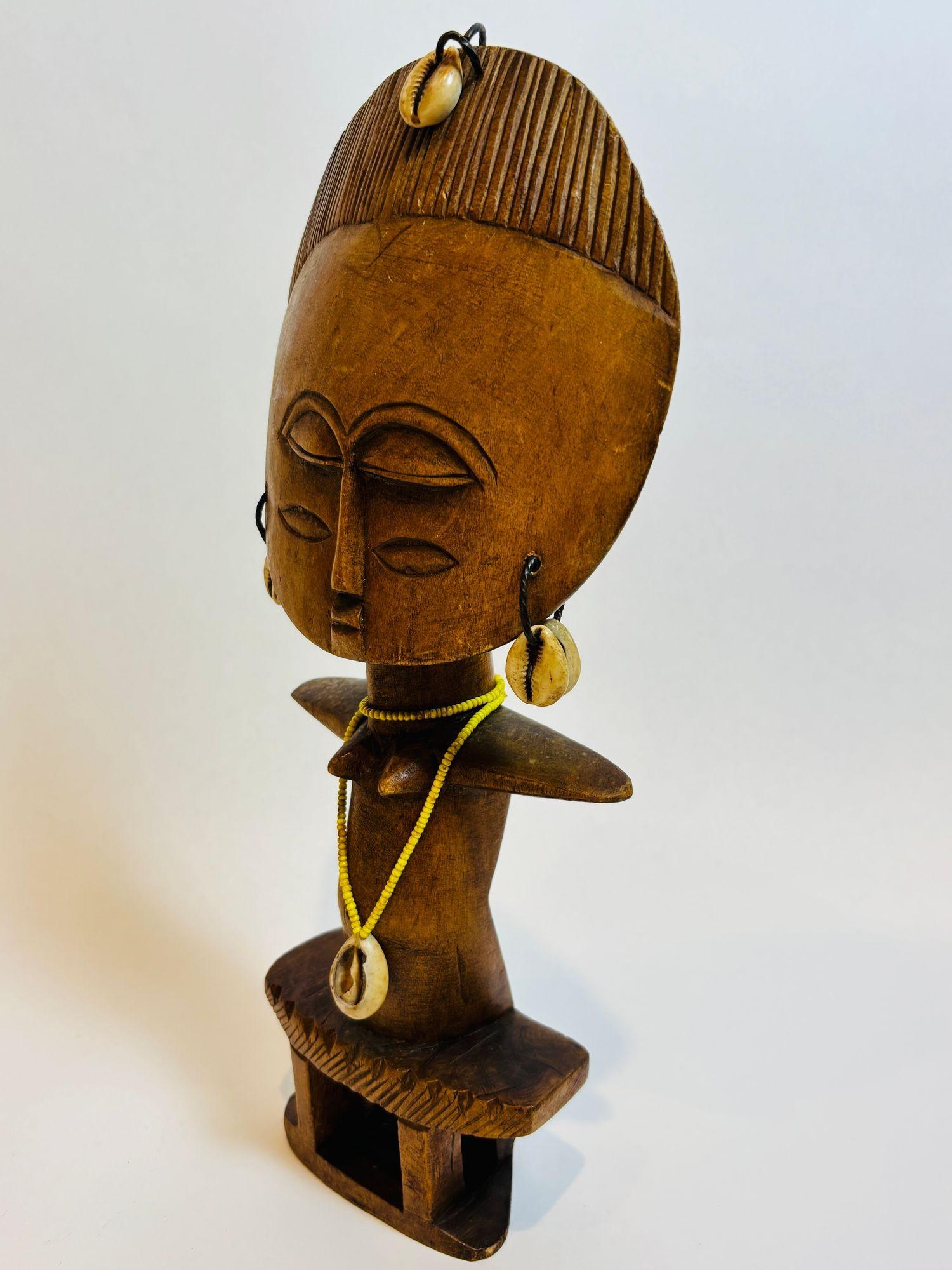 Bois Ashanti Akua'ba Poupée de fertilité Ghana African Tribal Art Ethnographic Sculpture en vente