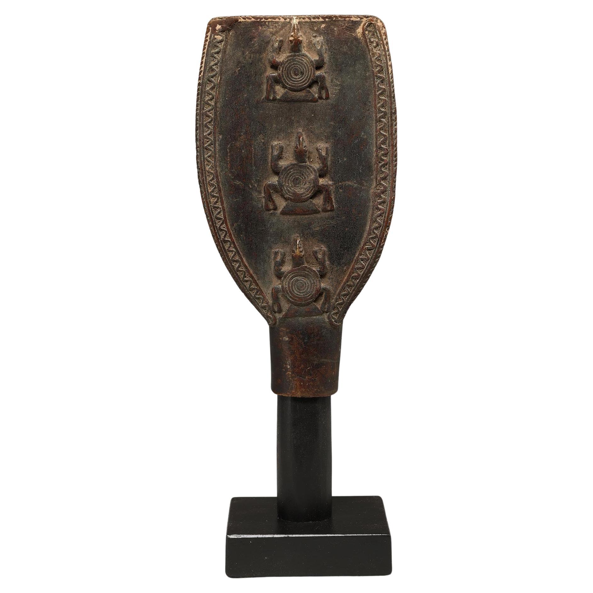 Ashanti Bronze Ceremonial Staff Top Hoe with 3 Turtles, Ghana