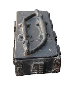 Ashanti Bronze Gold Powder Box, Decorated With Two Crocodiles, Ghana, Late 19thC
