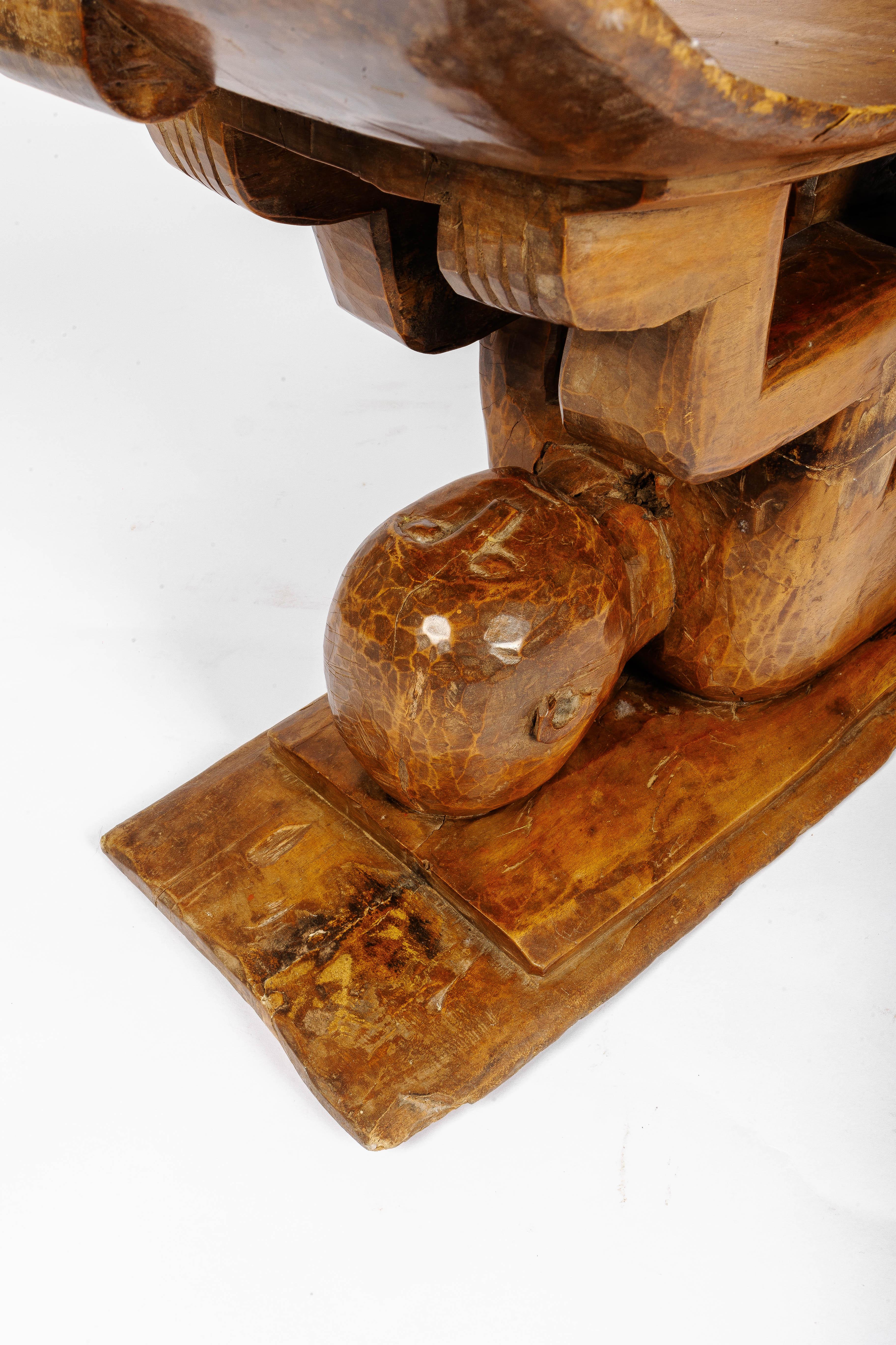 Wood Ashanti figural footstool or headstand, handcarved Ghana West-Africa