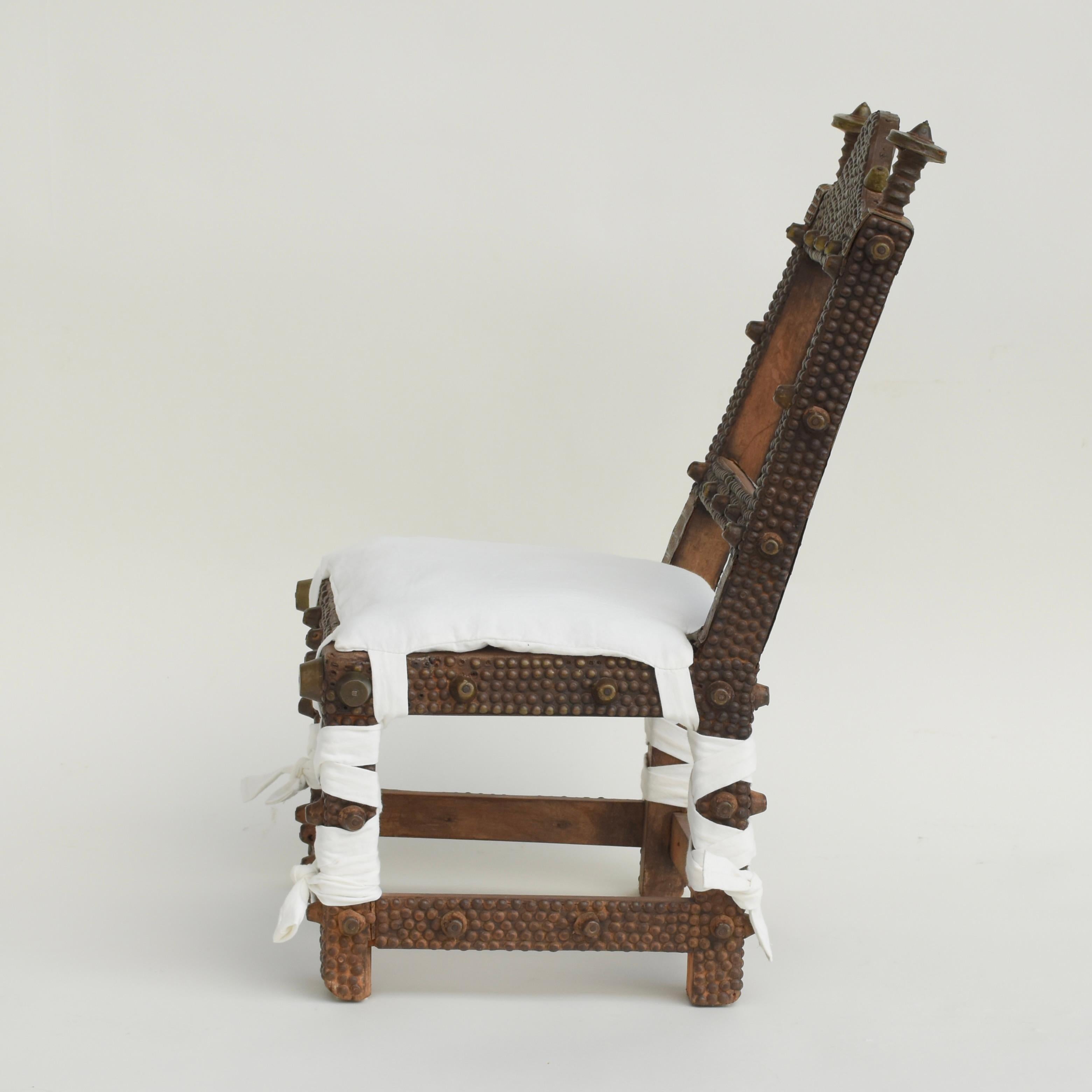 Ashanti People, Ghana Asipim Chair with Cushion. In Distressed Condition For Sale In Bonita Springs, FL