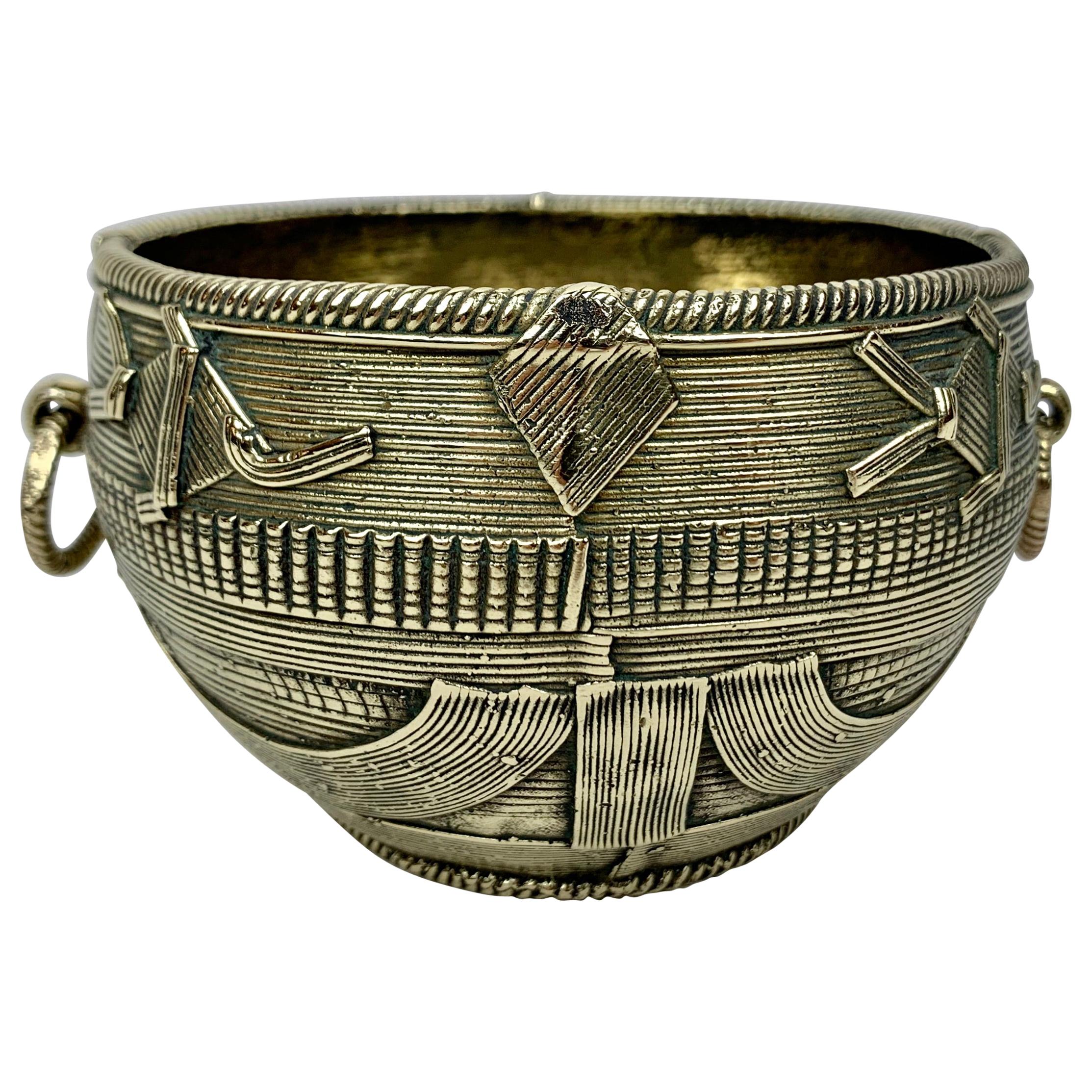 Ashanti Solid Bronze Bowl with Ring Handles-Africa, Early 20th Century
