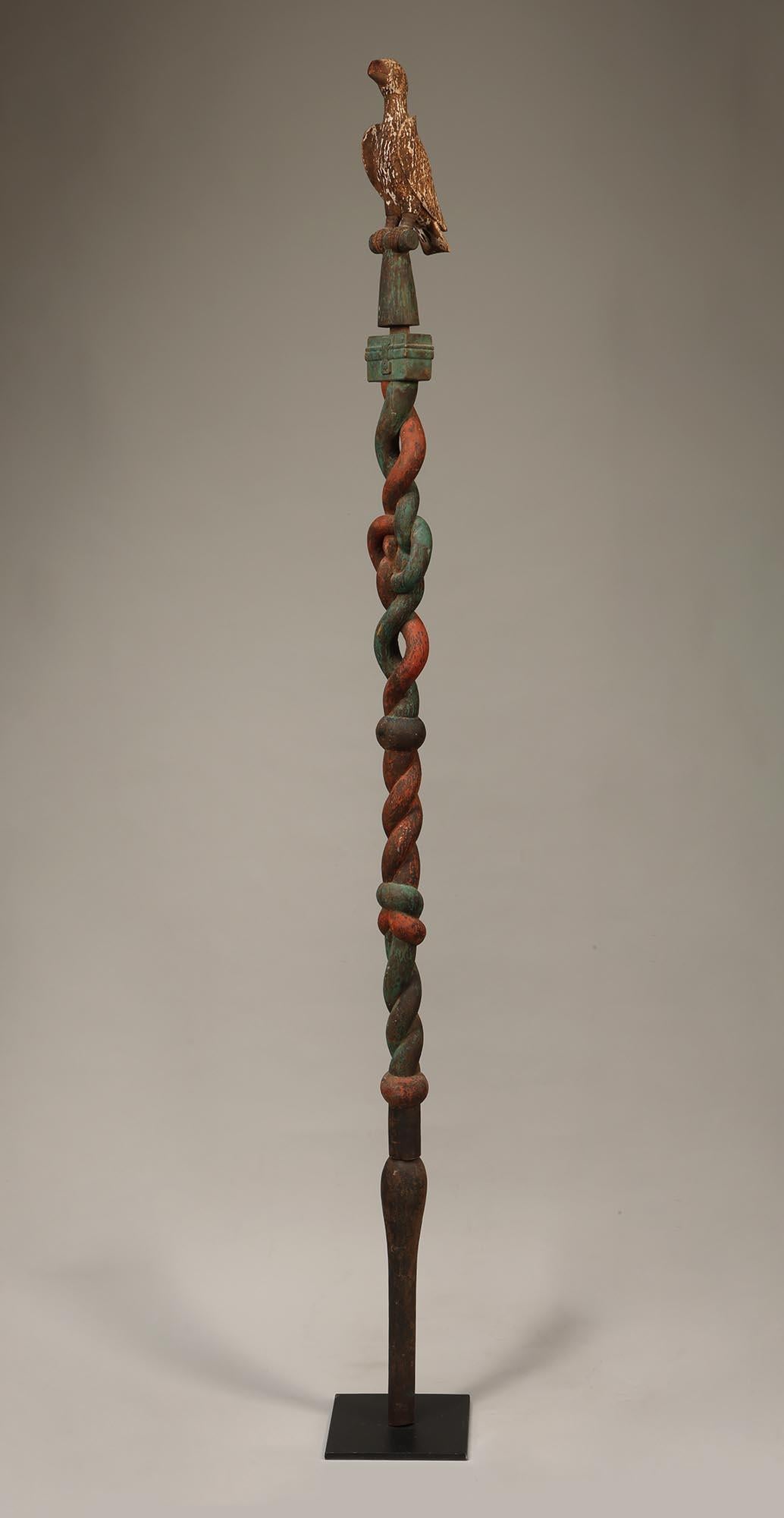 Ashanti Wood Linguist Staff with Bird and Twisted Knots, Ghana 66 inches Africa For Sale 5