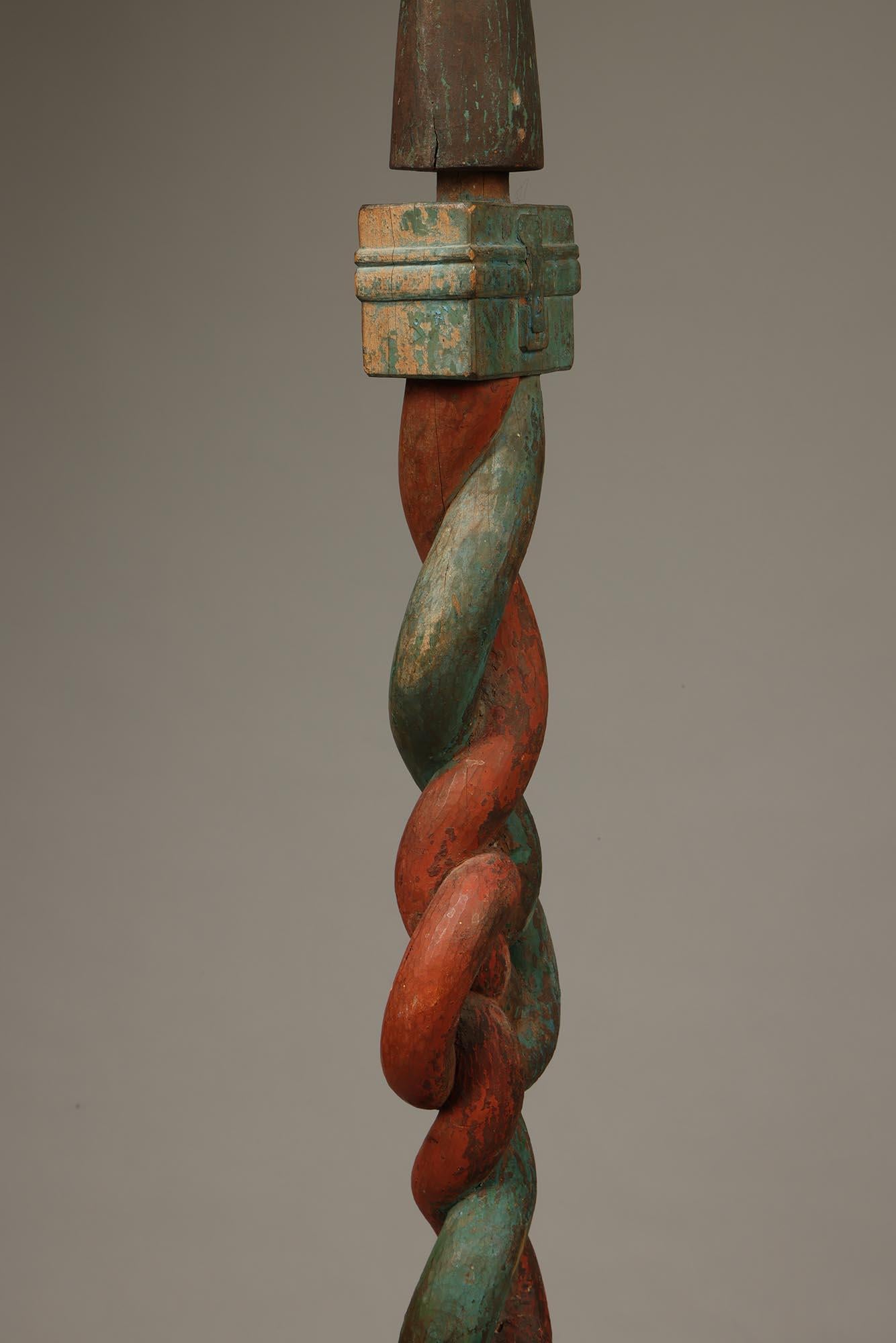 Ashanti Wood Linguist Staff with Bird and Twisted Knots, Ghana 66 inches Africa For Sale 1