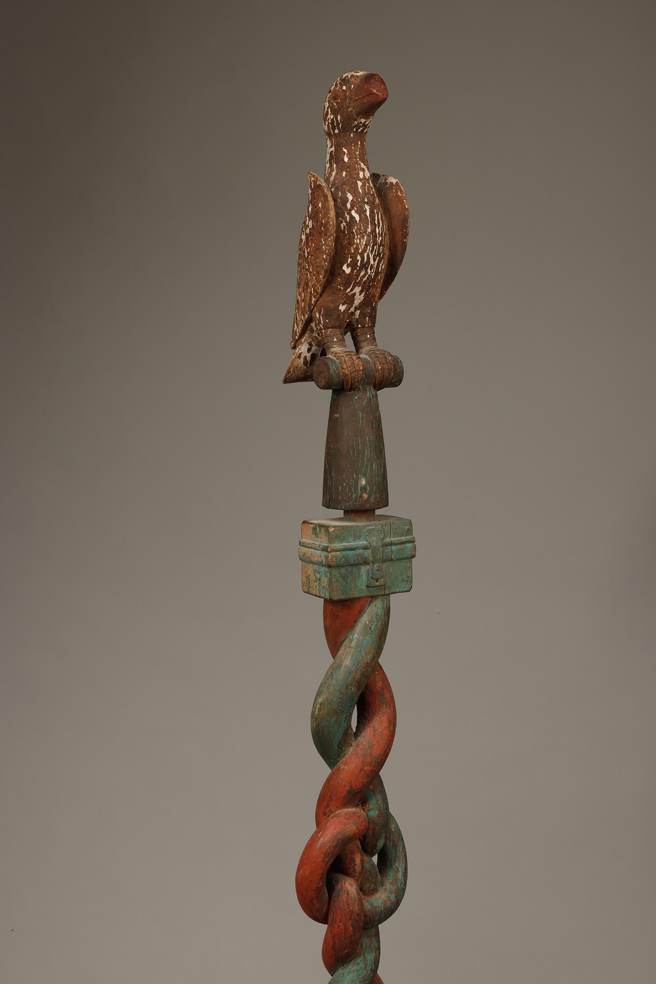 Ashanti Wood Linguist Staff with Bird and Twisted Knots, Ghana 66 inches Africa For Sale 2