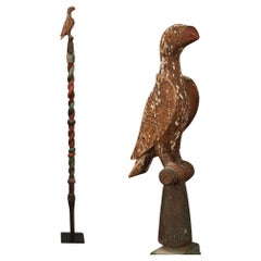 Linguistischer Stab aus Aschenbecherholz mit Vogel und gedrehten Knoten aus Ghana, 66 Zoll Afrika