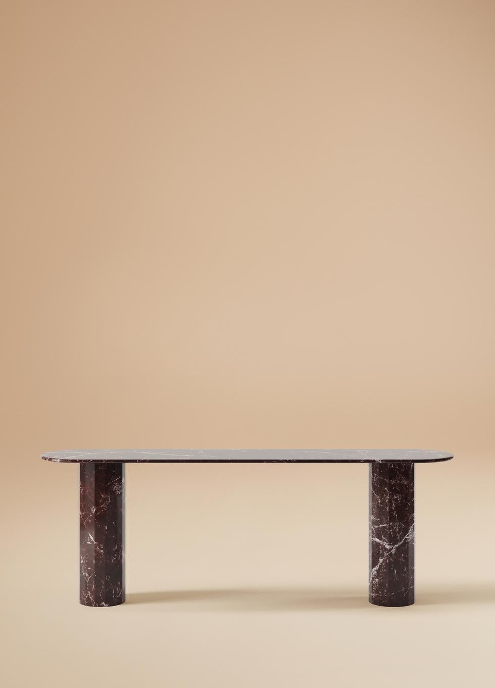 Minimalist Ashby Console Handcrafted in Polished Rosso Levanto Marble For Sale