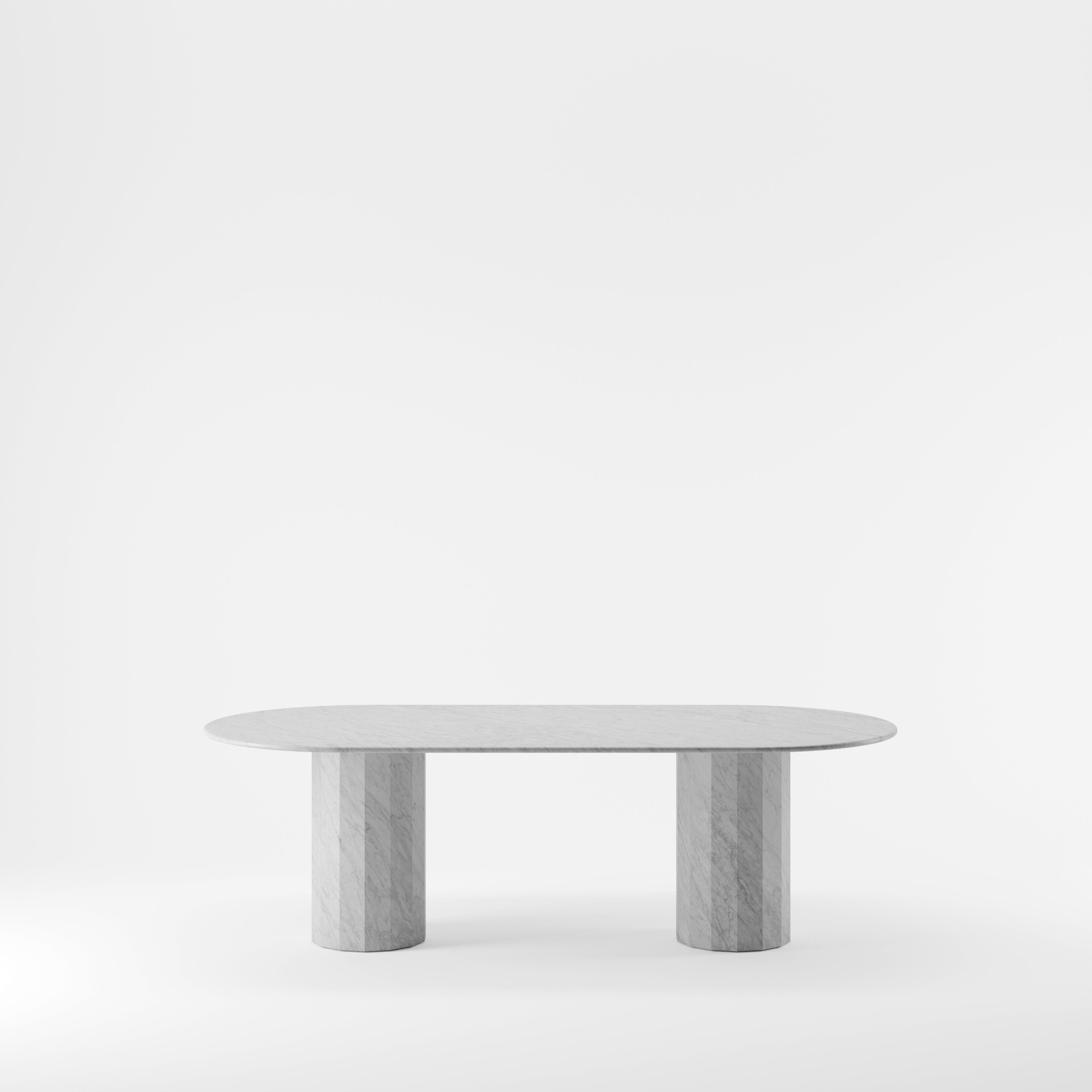 Minimalist Ashby Oval Dining Table in Honed Bianco Carrara Marble