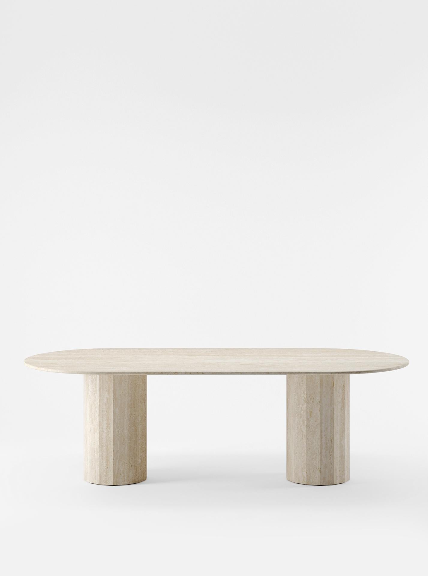 Contemporary Ashby Oval Dining Table in Honed Travertine