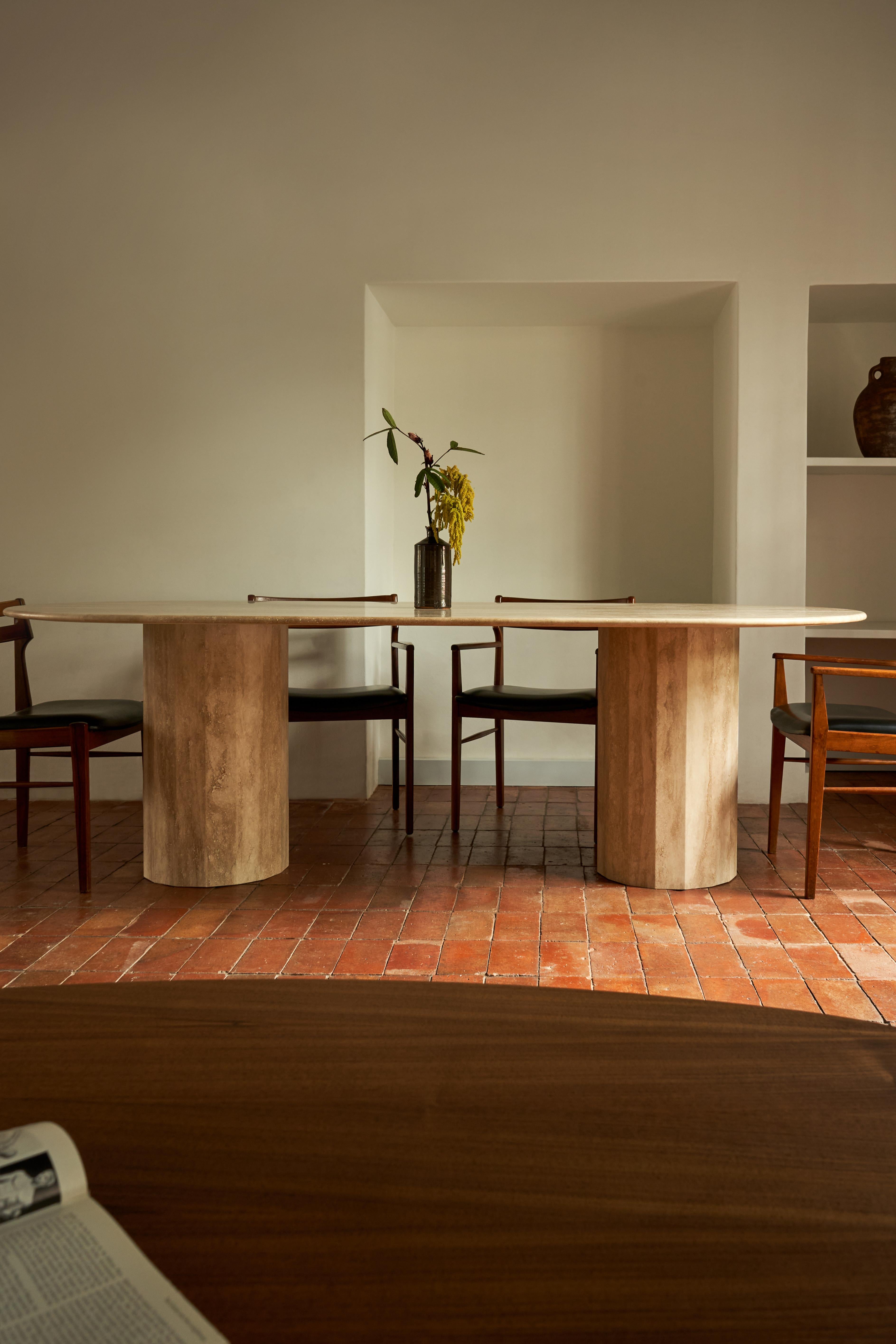 Minimalist Ashby Oval Dining Table in Honed Travertine