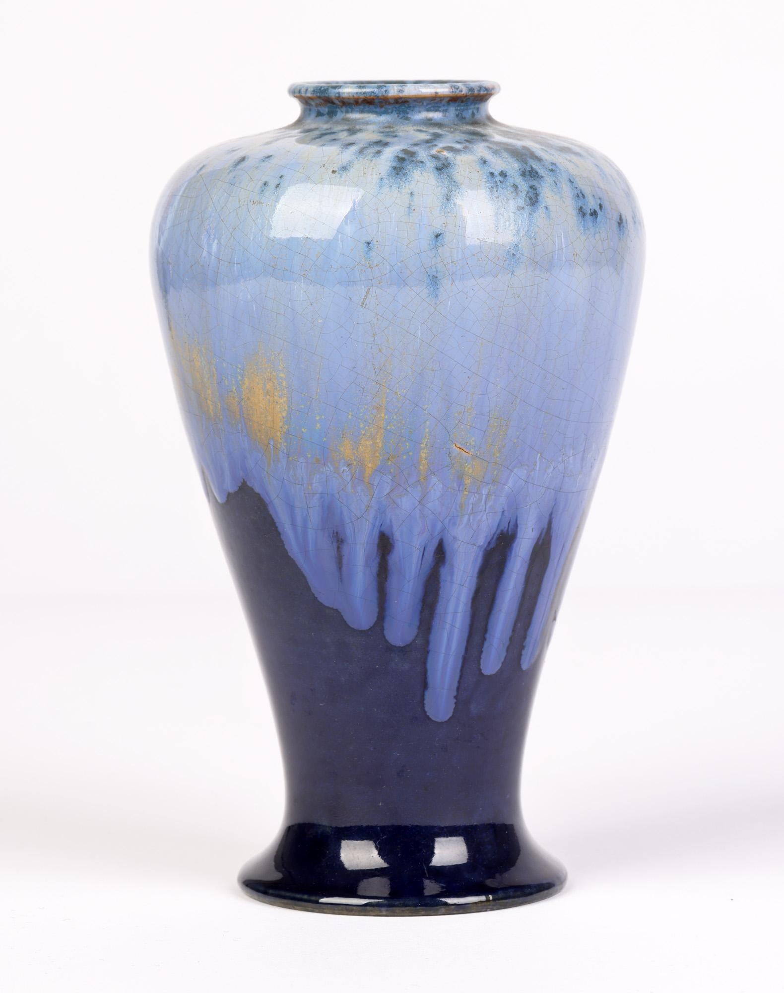 Ashby Potters Guild Art Nouveau Mottled Blue Glazed Vase For Sale 3