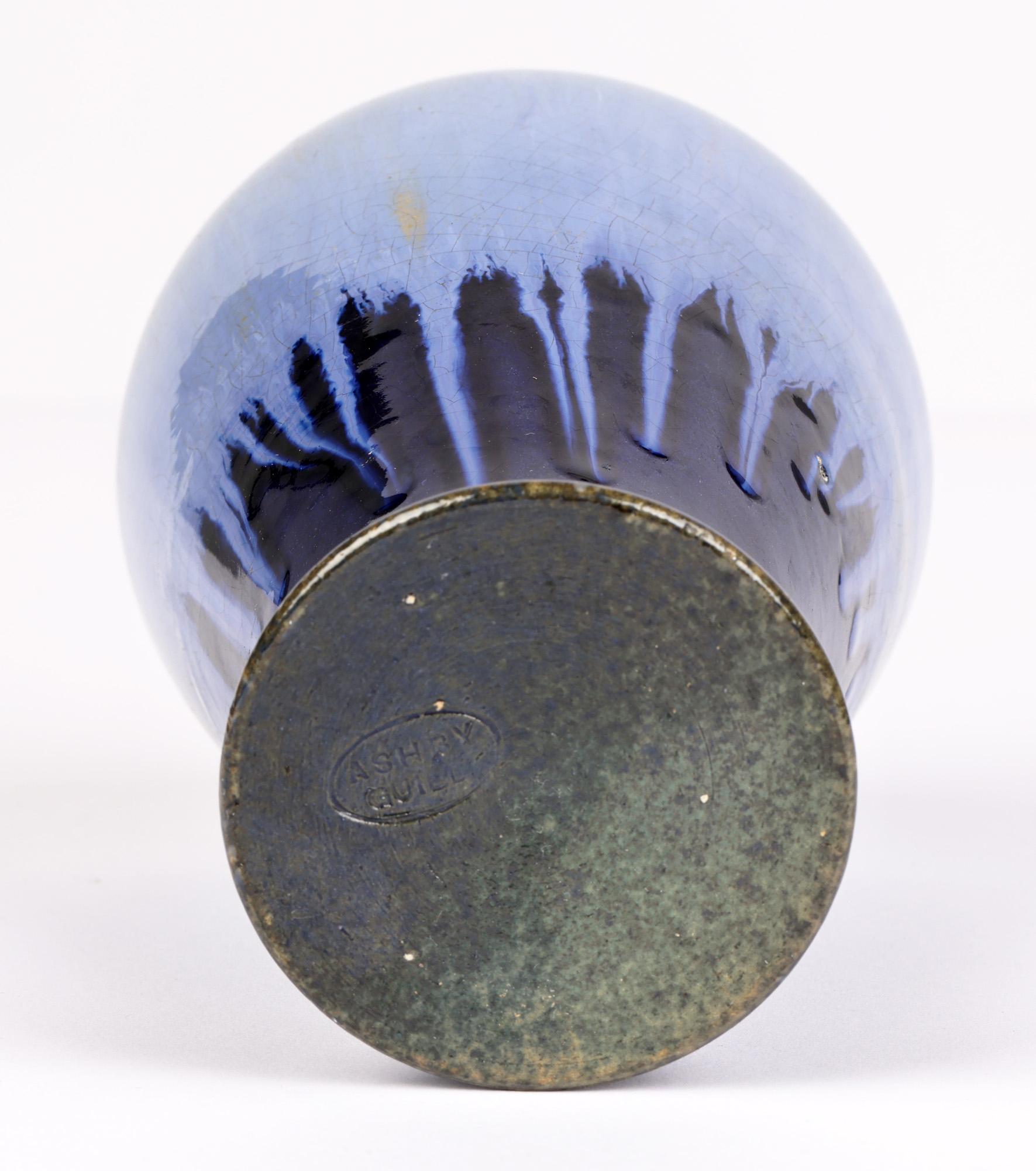 Ashby Potters Guild Art Nouveau Mottled Blue Glazed Vase For Sale 4