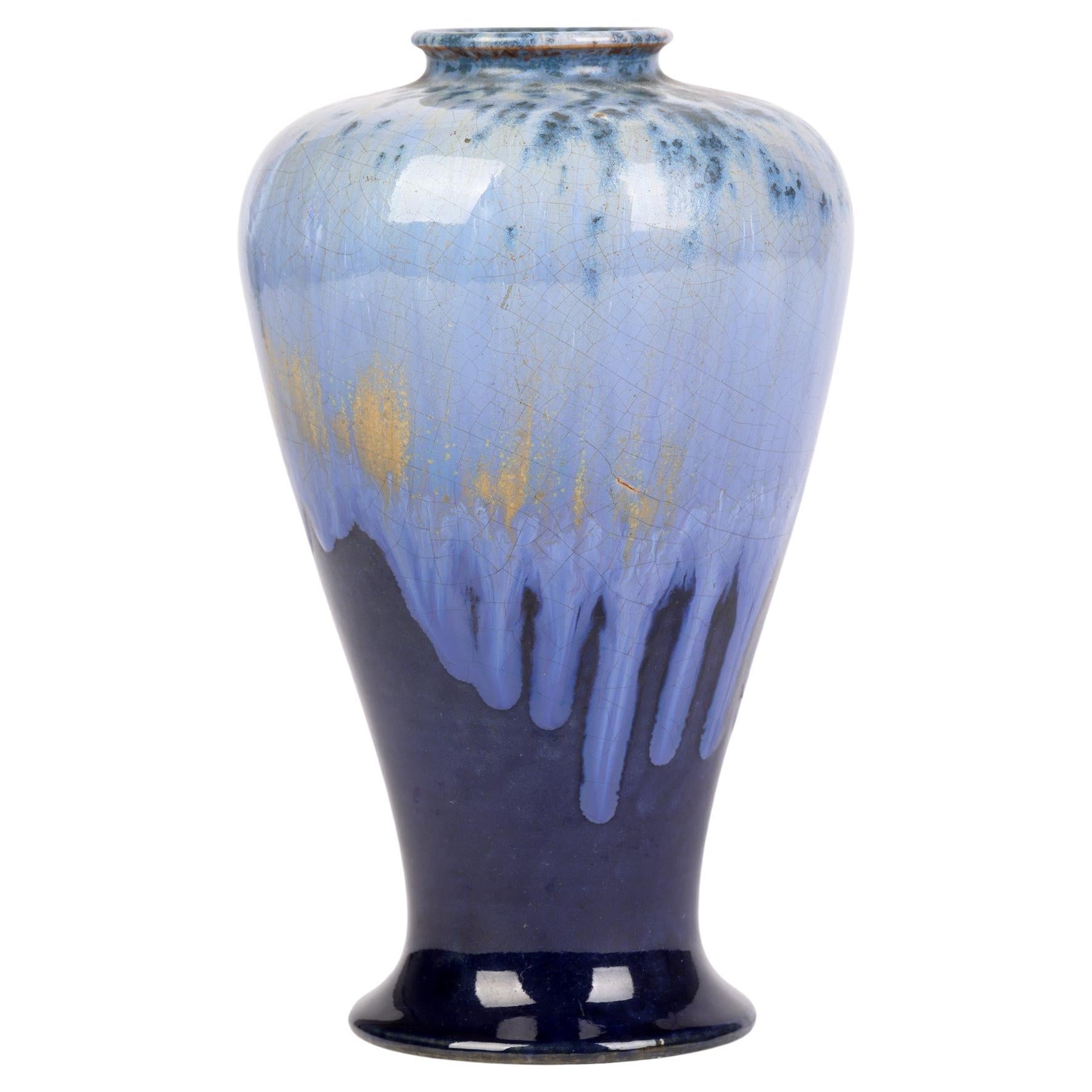 Ashby Potters Guild Art Nouveau Mottled Blue Glazed Vase For Sale