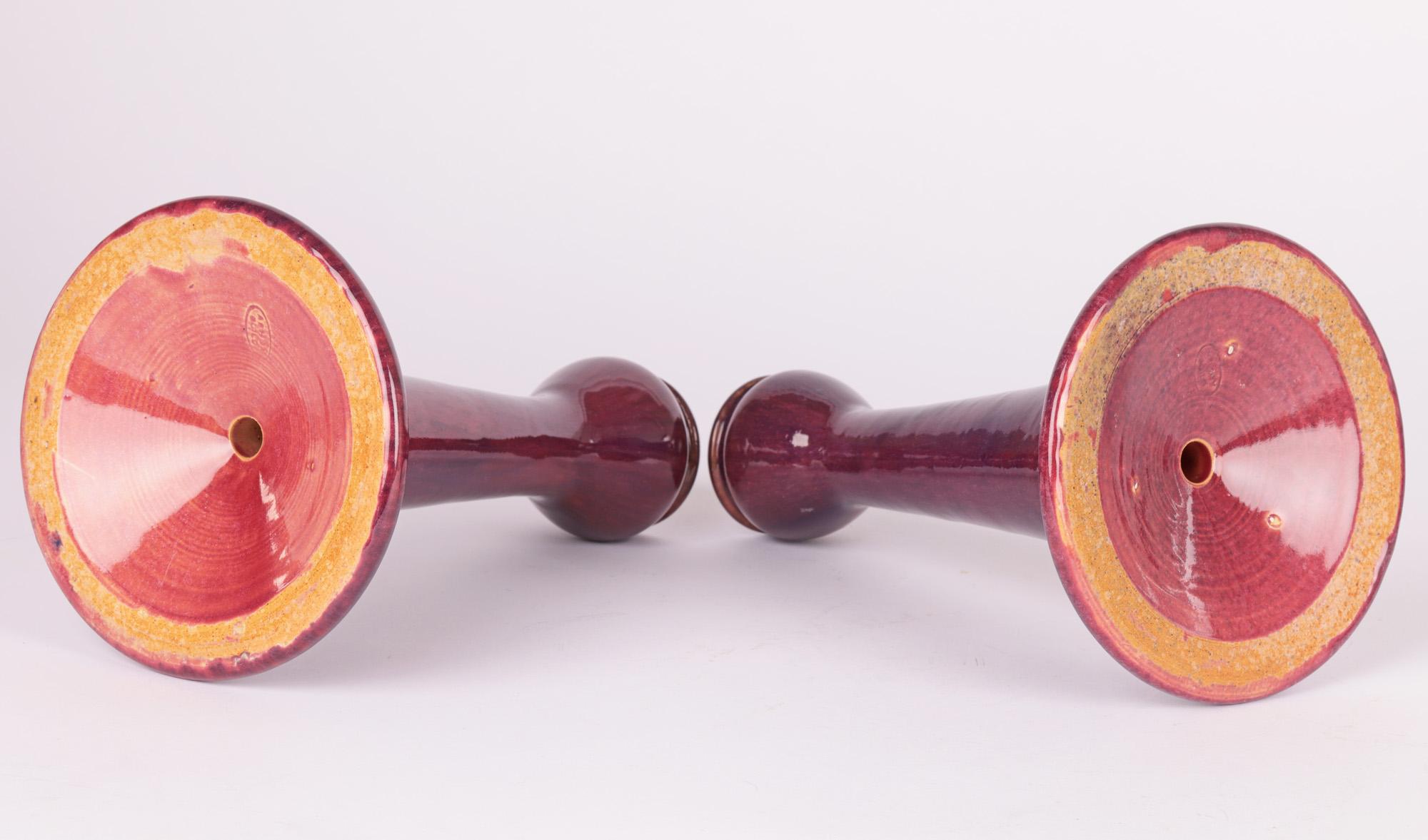 Ashby Potters Guild Pair Art Nouveau Streak Glazed Candlesticks For Sale 5