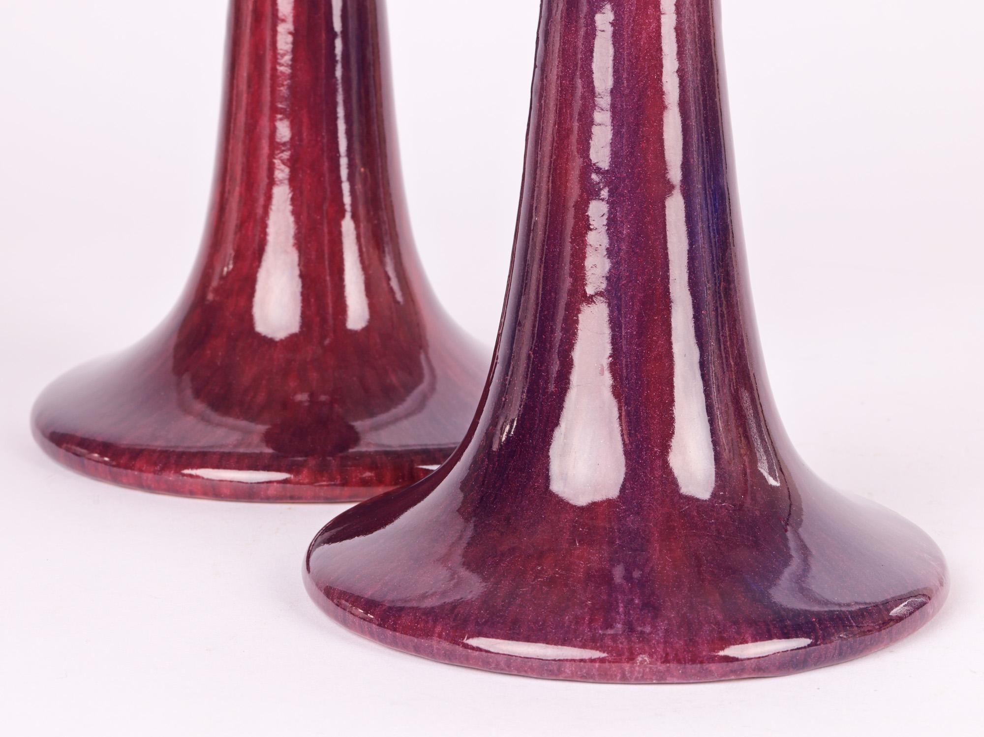 Ashby Potters Guild Pair Art Nouveau Streak Glazed Candlesticks For Sale 7