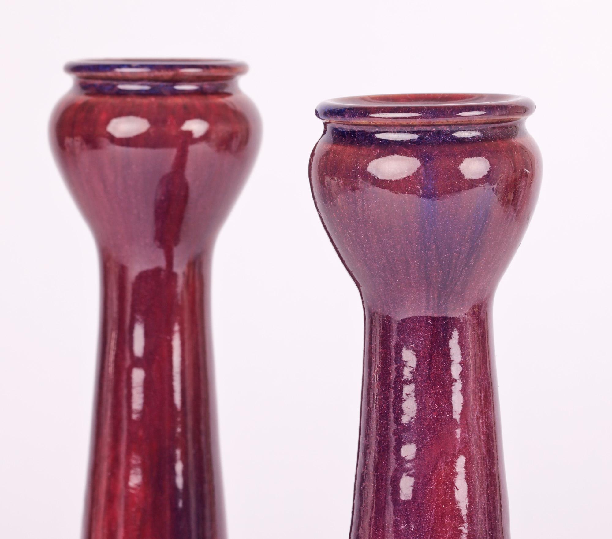 Ashby Potters Guild Paar Art Nouveau Streak glasierte Kerzenständer im Angebot 8