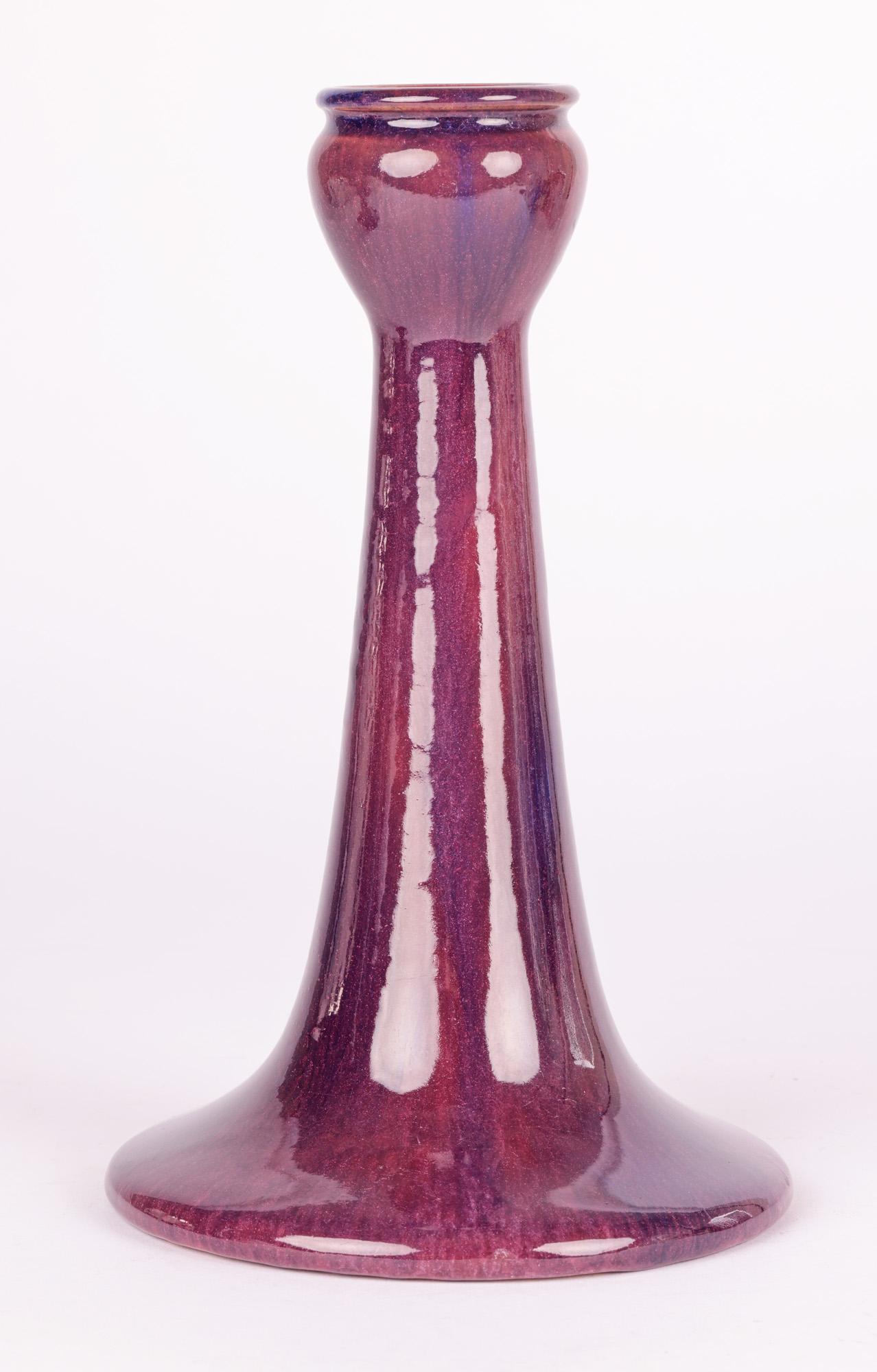 Ashby Potters Guild Pair Art Nouveau Streak Glazed Candlesticks For Sale 1
