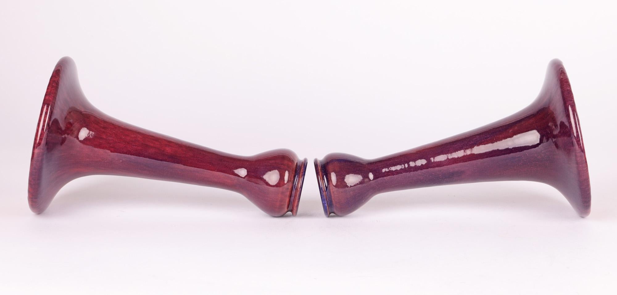 Ashby Potters Guild Pair Art Nouveau Streak Glazed Candlesticks For Sale 3