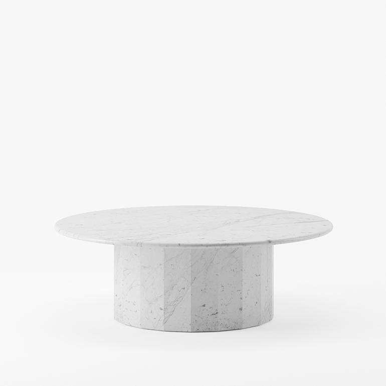 Minimalist Ashby Round Coffee Table Handcrafted in Honed Bianco Carrara 110cm/43