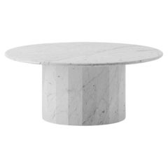 Ashby Round Coffee Table Handcrafted in Honed Bianco Carrara Marble 35"/90cmDiam