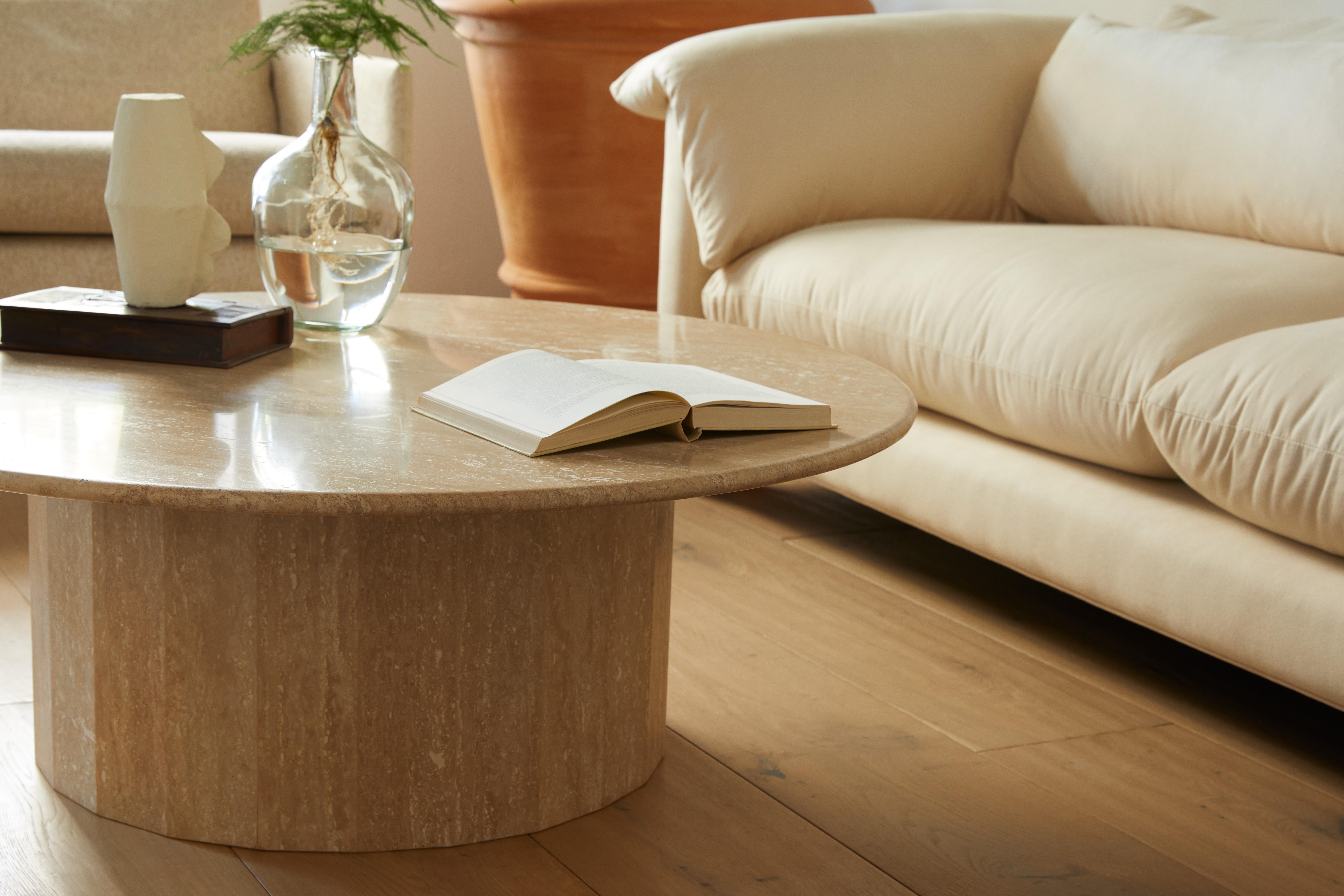 Ashby Round Coffee Table Handcrafted in Honed Travertine 35