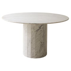 Ashby Round Dining/Hall Table Handcrafted in Honed Bianco Carrara Marble Custom
