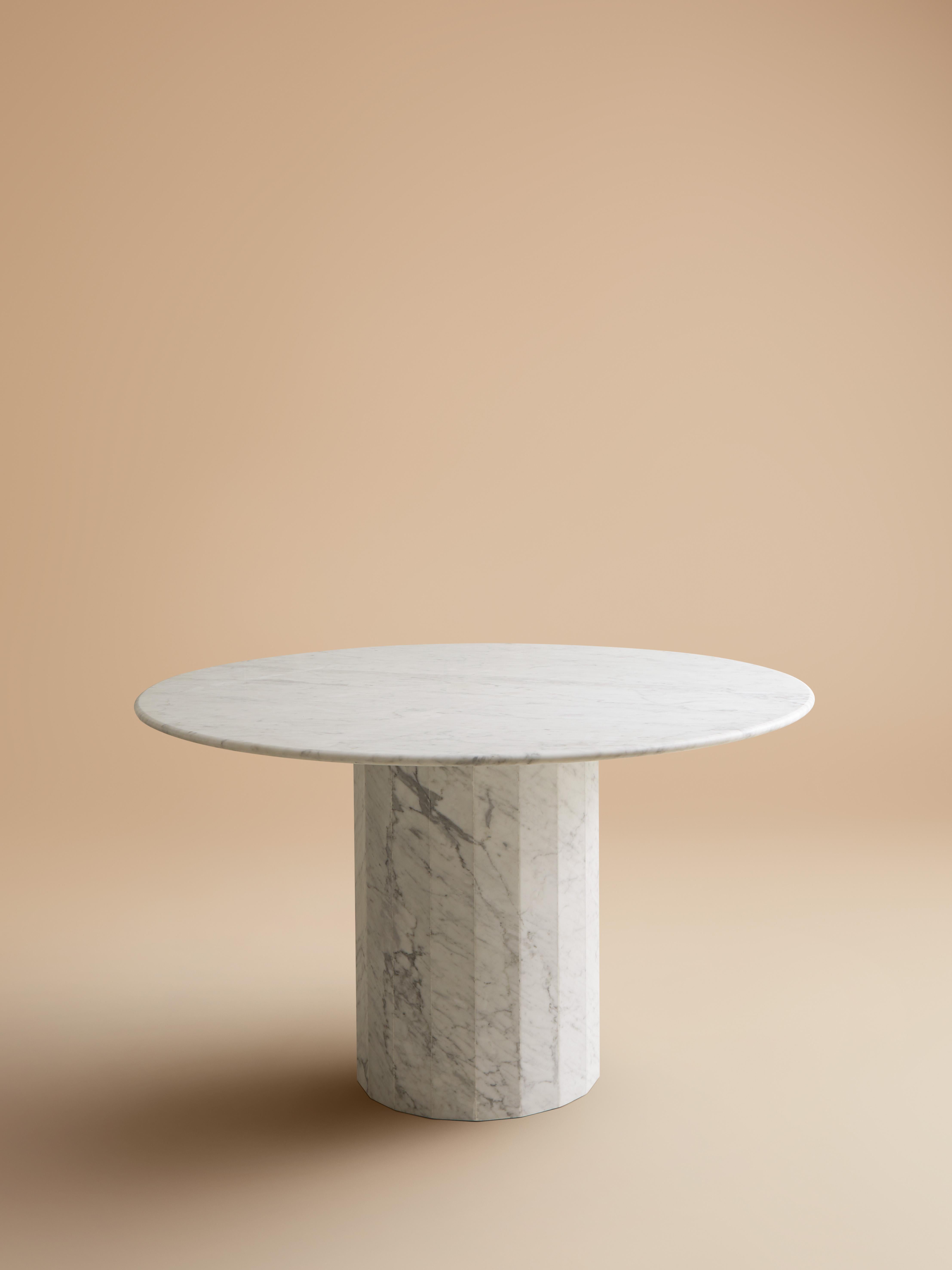 Contemporary Ashby Round Dining/Hall Table Handcrafted in Honed Bianco Carrara Marble