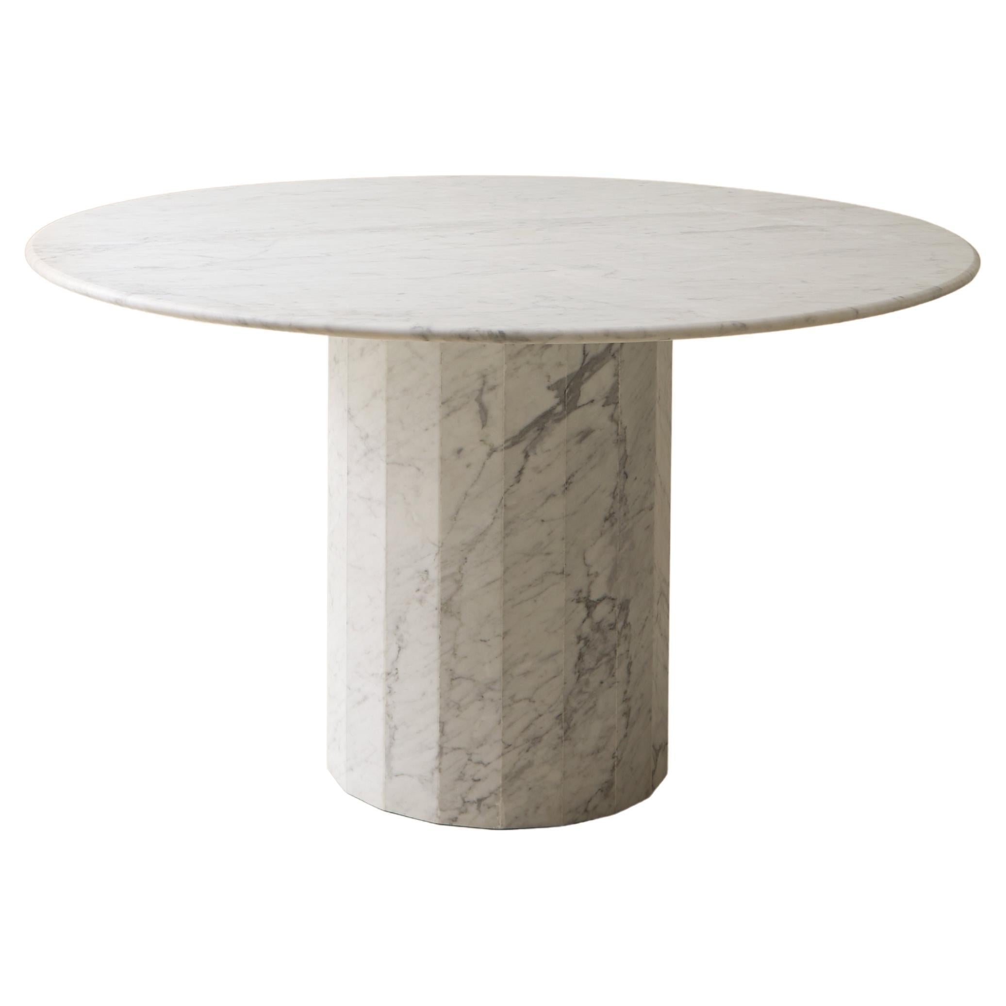 Ashby Round Dining/Hall Table Handcrafted in Honed Bianco Carrara Marble