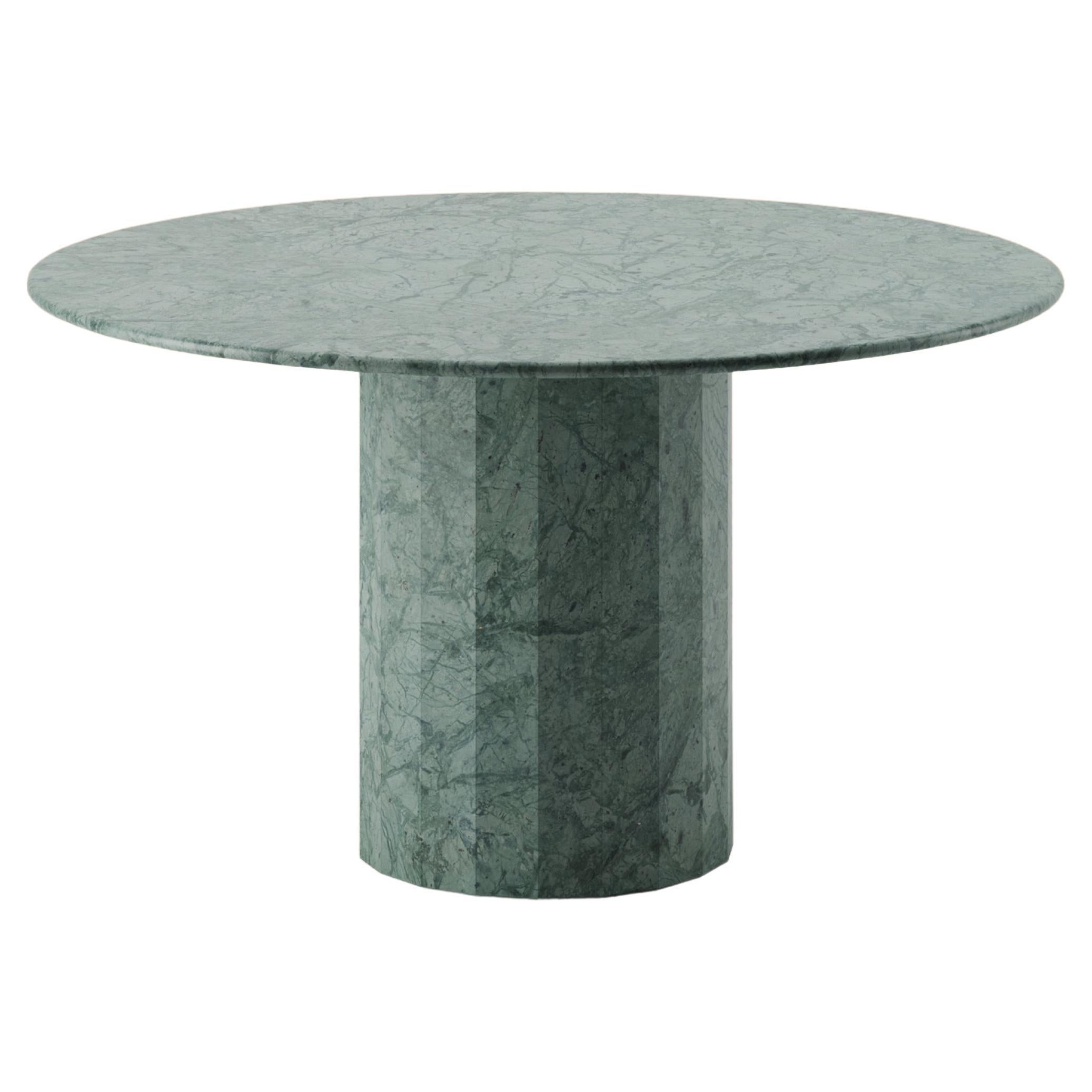 Ashby Round Dining/Hall Table Handcrafted in Honed Verde Guatemala Marble For Sale