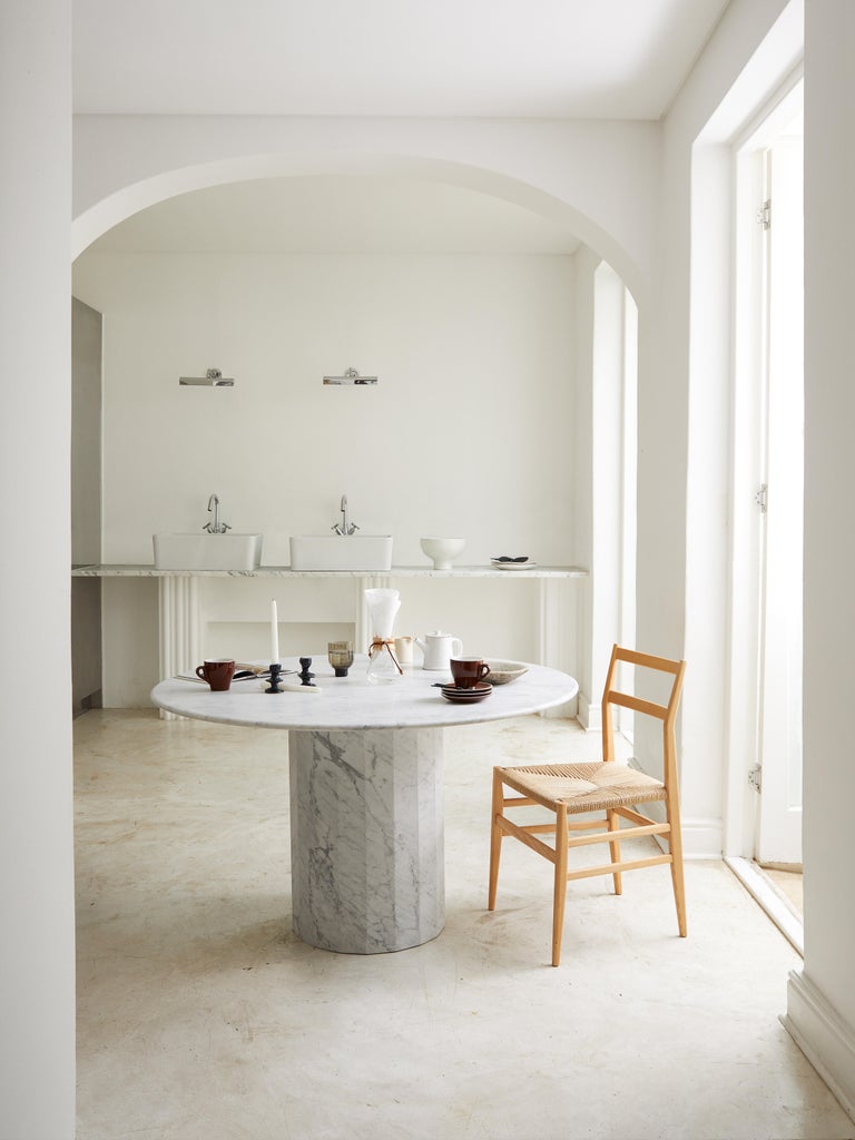 Ashby Round Dining/Hall Table Handcrafted in Polished Rosso Levanto Marble  For Sale at 1stDibs
