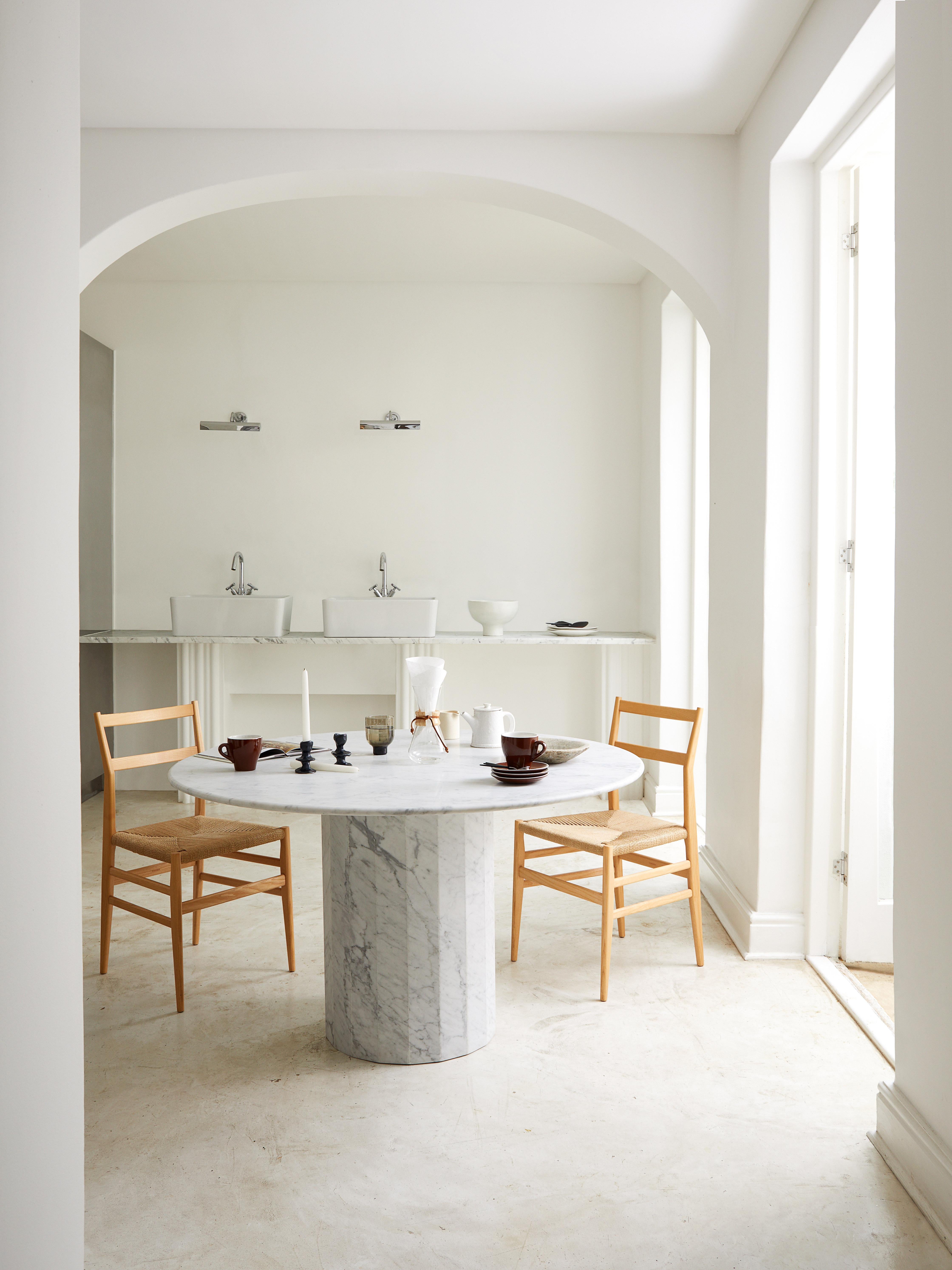 Minimalist Ashby Round Dining/Hall Table Handcrafted in Polished Rosso Levanto Marble