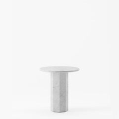 Ashby Round Side Table Handcrafted in Honed Bianco Carrara Marble