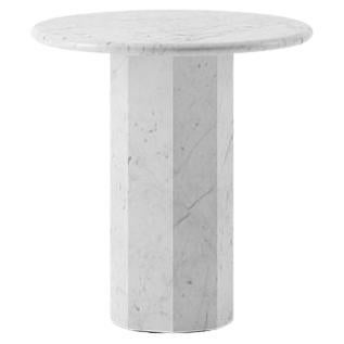 Ashby Round Side Table Handcrafted in Honed Bianco Carrara Marble For Sale