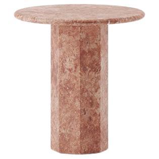 Ashby Round Side Table Handcrafted in Red Travertine For Sale
