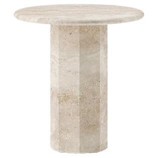 Ashby Round Side Table Handcrafted in Travertine For Sale