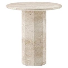 Vintage Ashby Round Side Table Handcrafted in Travertine