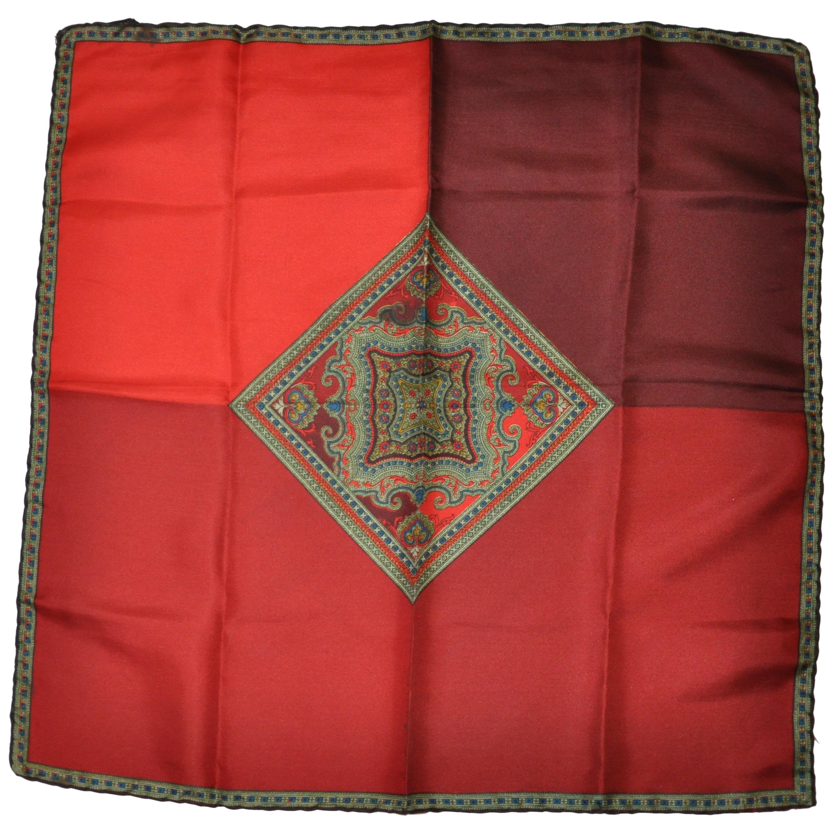 Ashear - Élégant foulard en soie rouge chaud et élégant avec motif « impérial » au centre