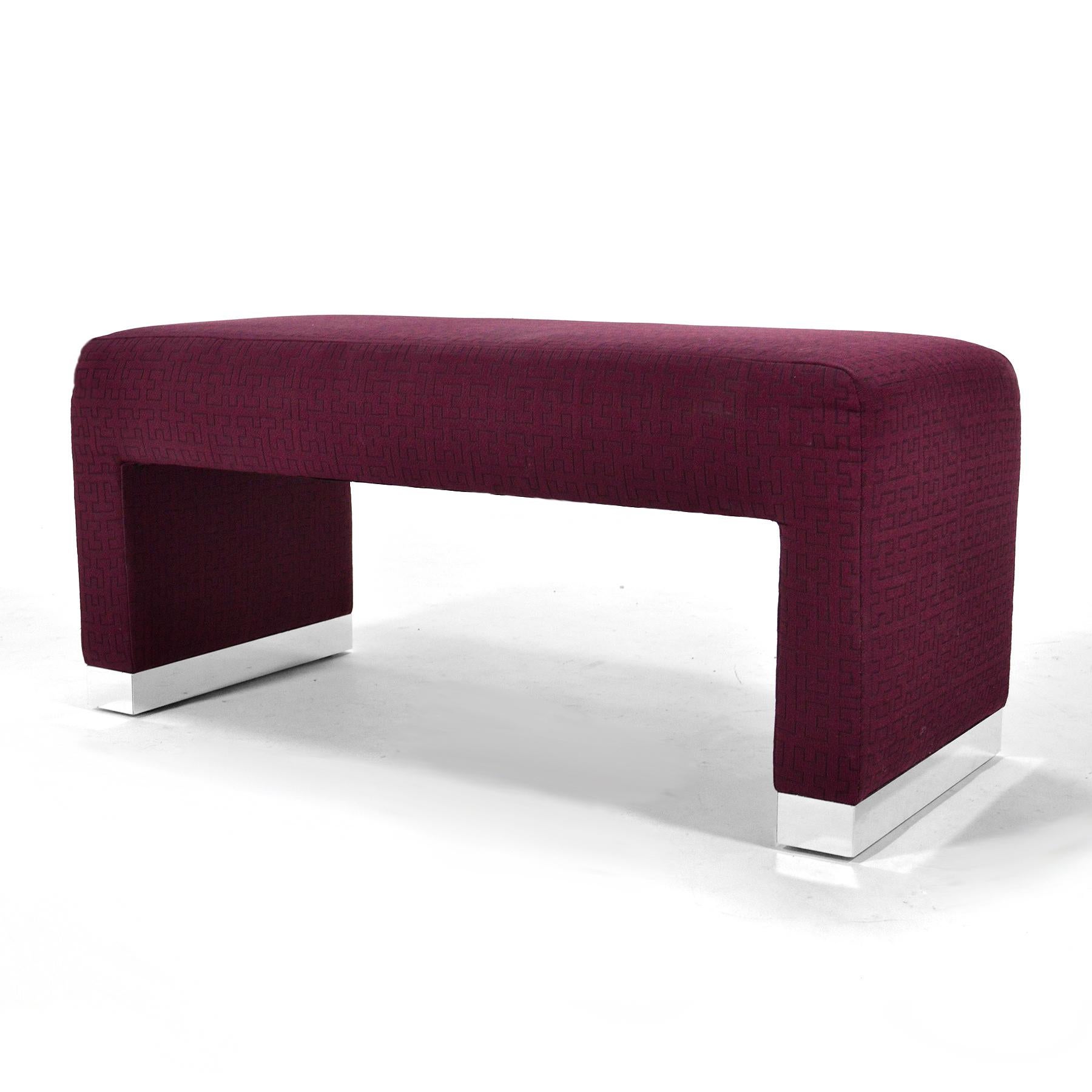 Steel Asher & Cole Upholstered Bench with Chrome Feet